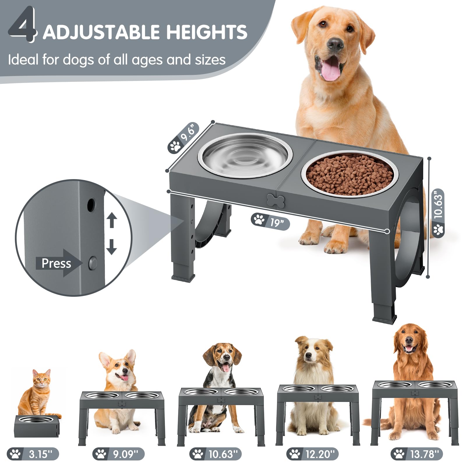 XiaZ gamelle surélevée pour chien, hauteur 9-09 pouces, idéal pour grands chiens.