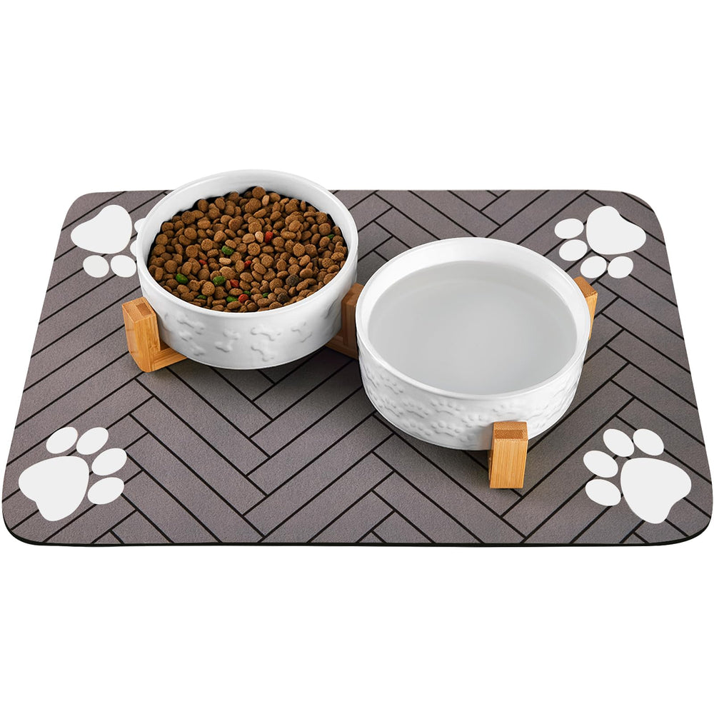 Bols Xihan surélevés avec socle en bois et tapis absorbant pour chien moyen.