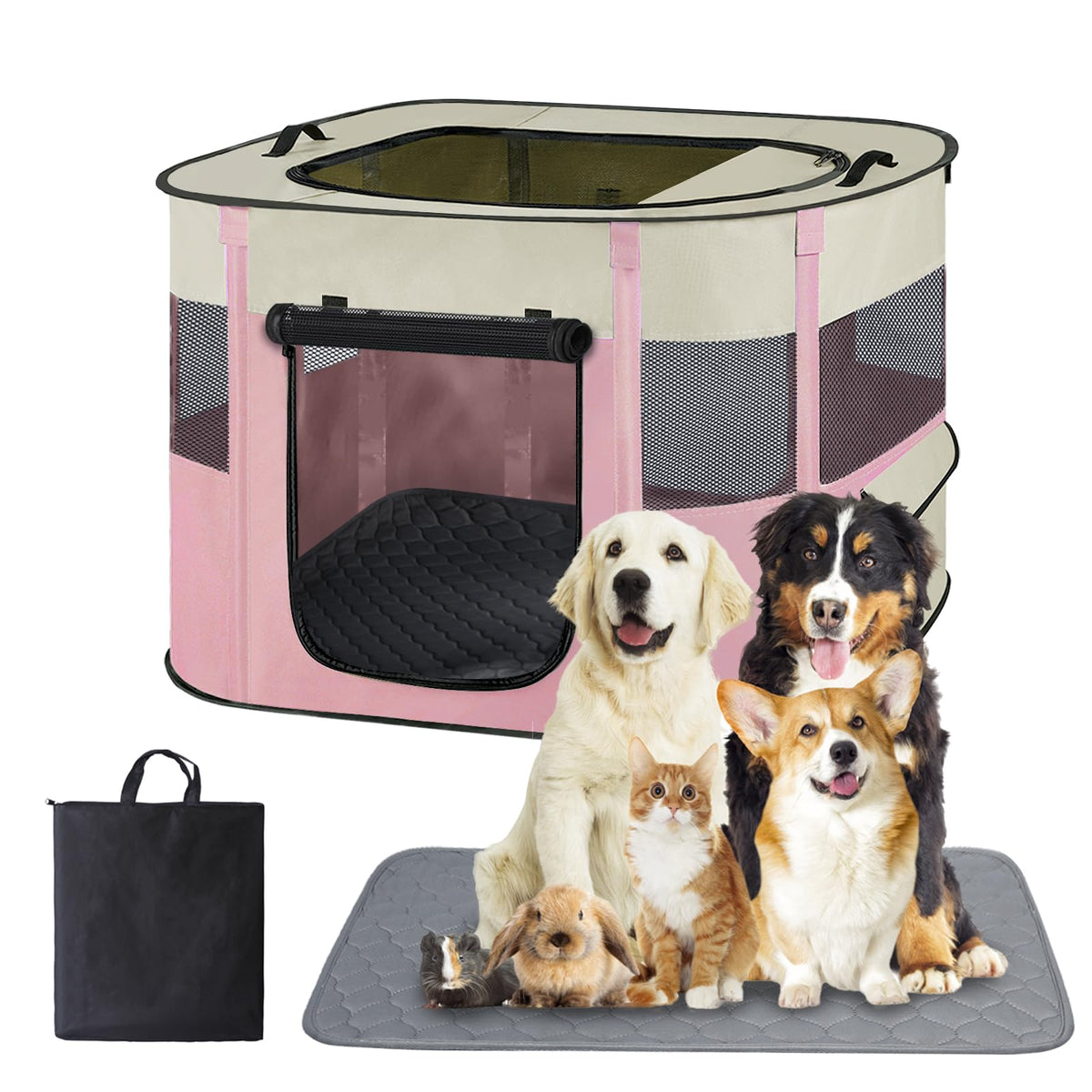 Parc Xihan pour chien et chat, ensemble rose, pratique intérieur et extérieur.