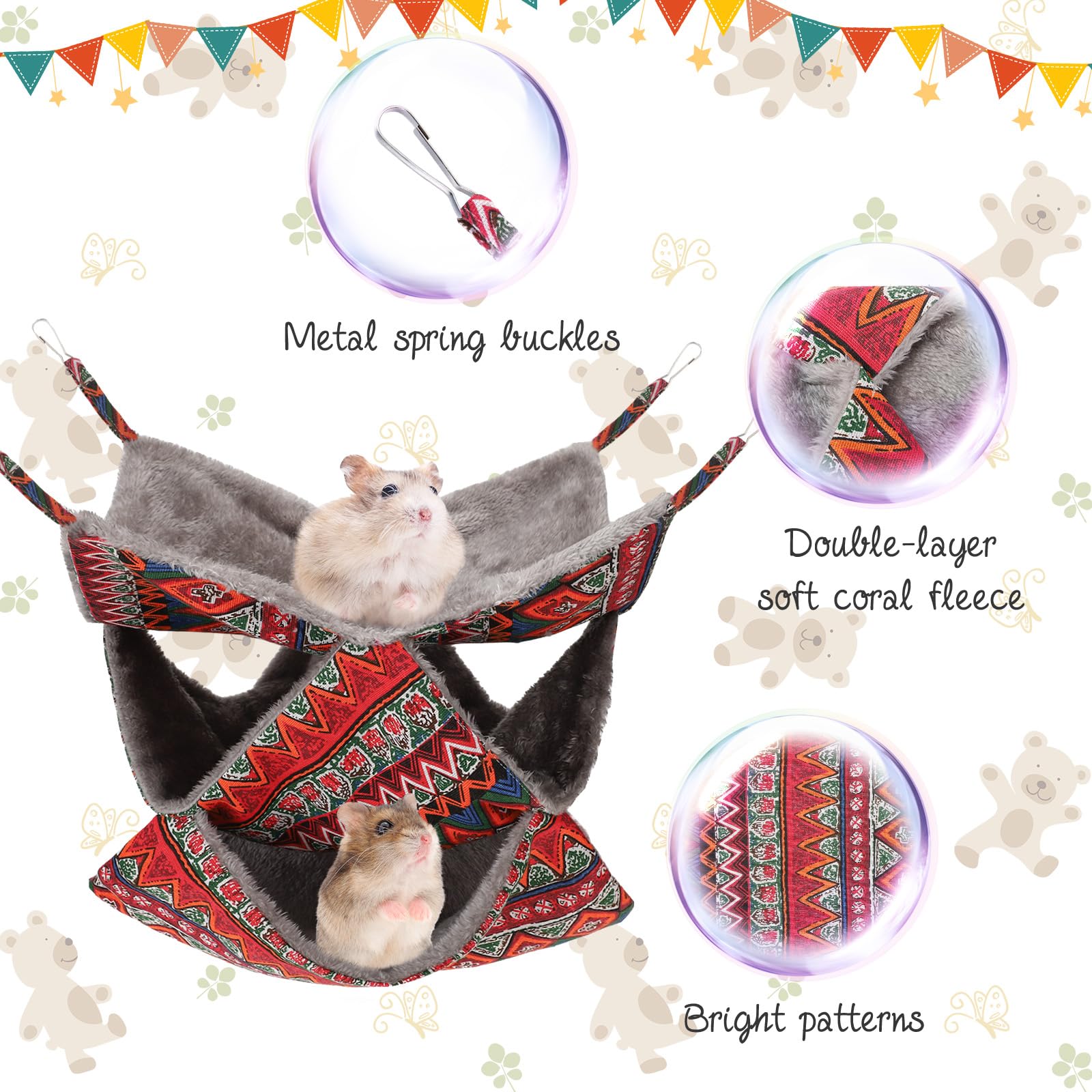 Hamac XINRUI avec crochets métal pour cage, accessoire robuste.