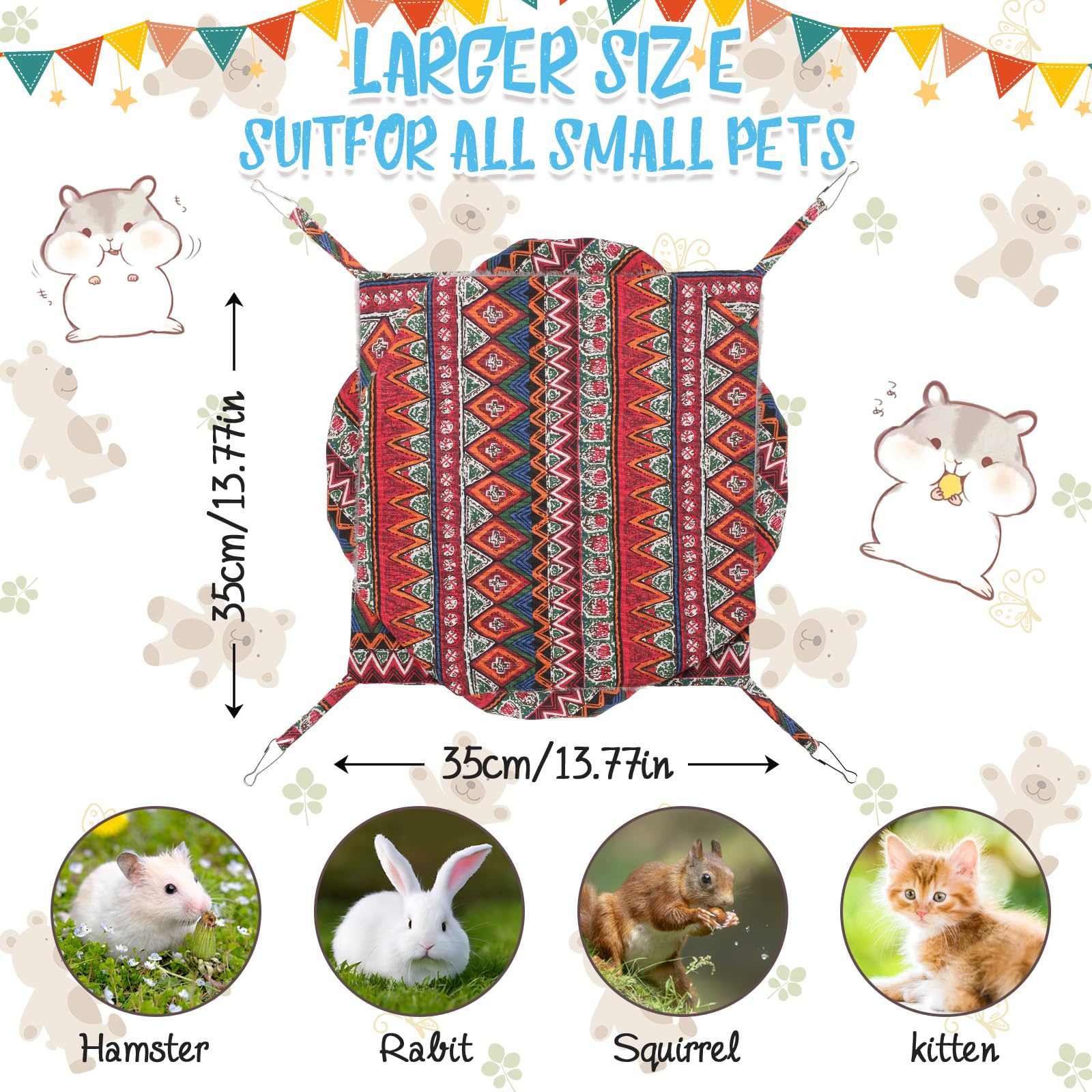 Hamac suspendu XINRUI pour petits animaux, fixation simple avec crochets.