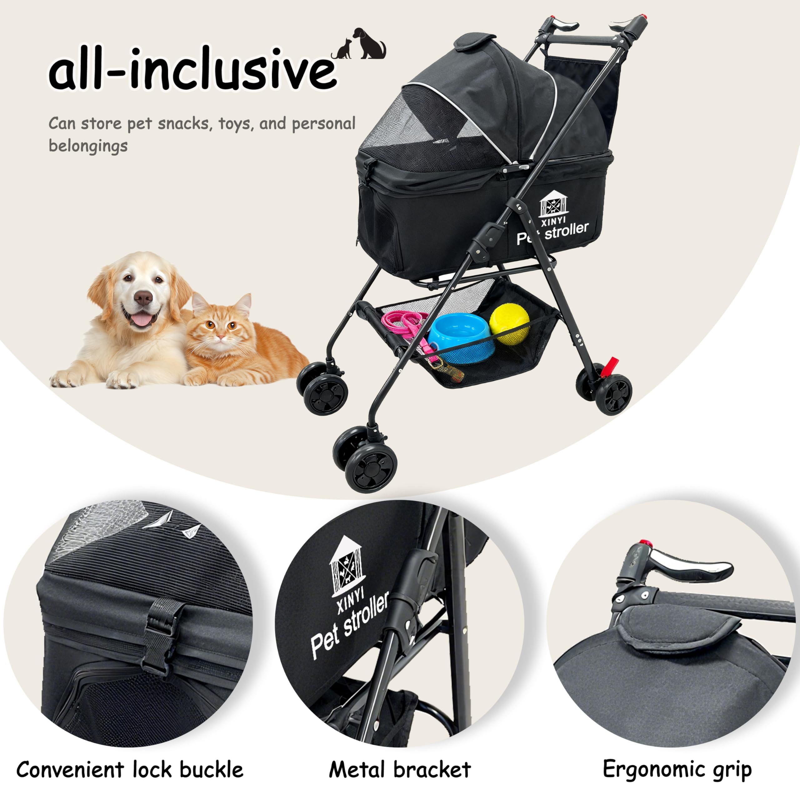 Poussette XINYI roues-durables-360, maniabilité sur tous terrains.