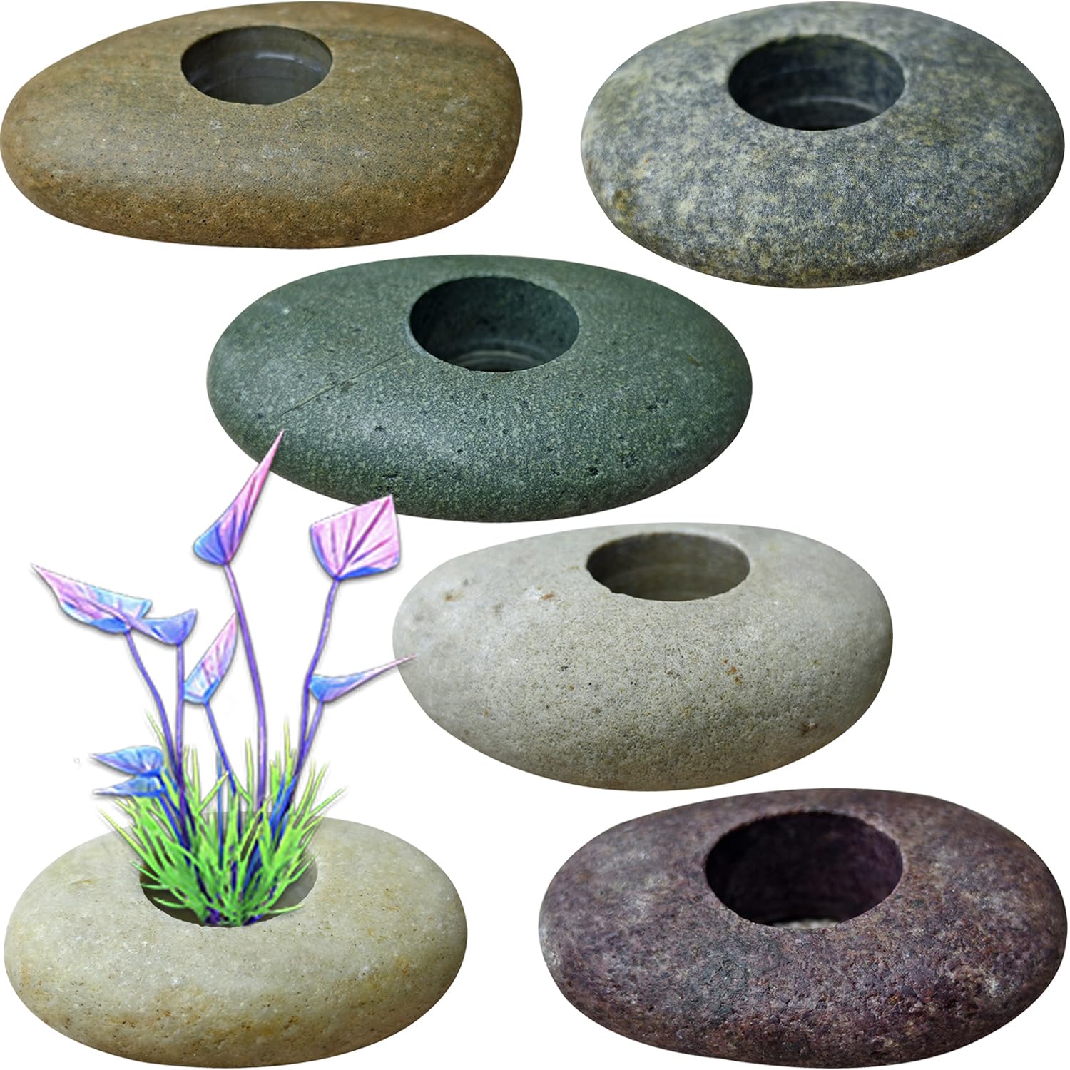 XIOFU Poids pour plantes: petit galet naturel pour ancrage discret.
