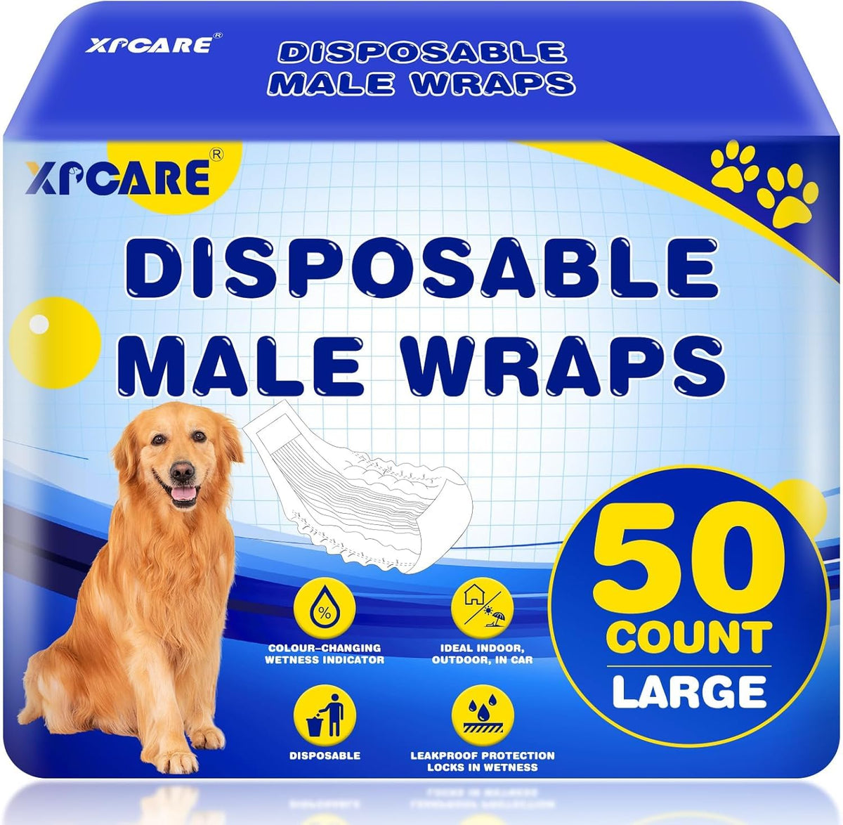 XPCARE couches-chien-male 50 unités, confort et ajustement pour la maison.