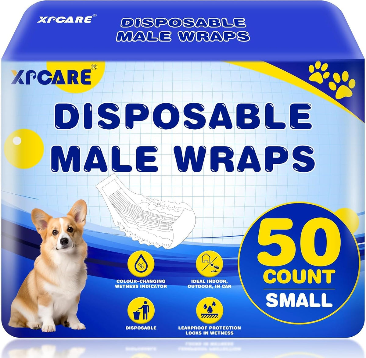 XPCARE couches jetables mâle chien — emballage pratique pour déplacements