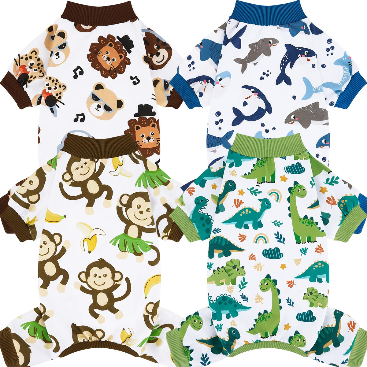 Pyjamas XPUDAC pour chien, lot de 4 motifs classiques, confort quotidien.