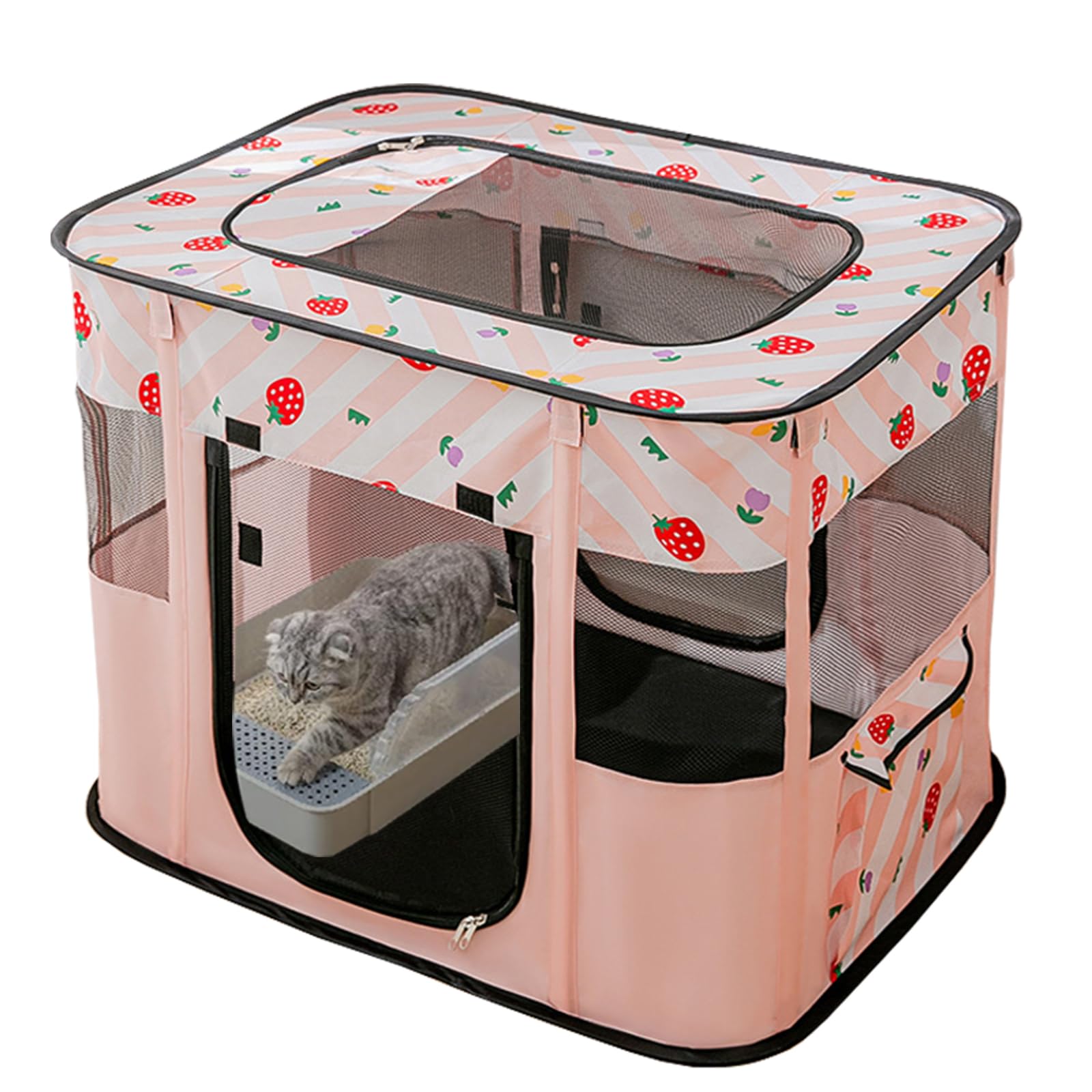 XRG enclos portable rose pour chat avec porte, accès rapide et pratique