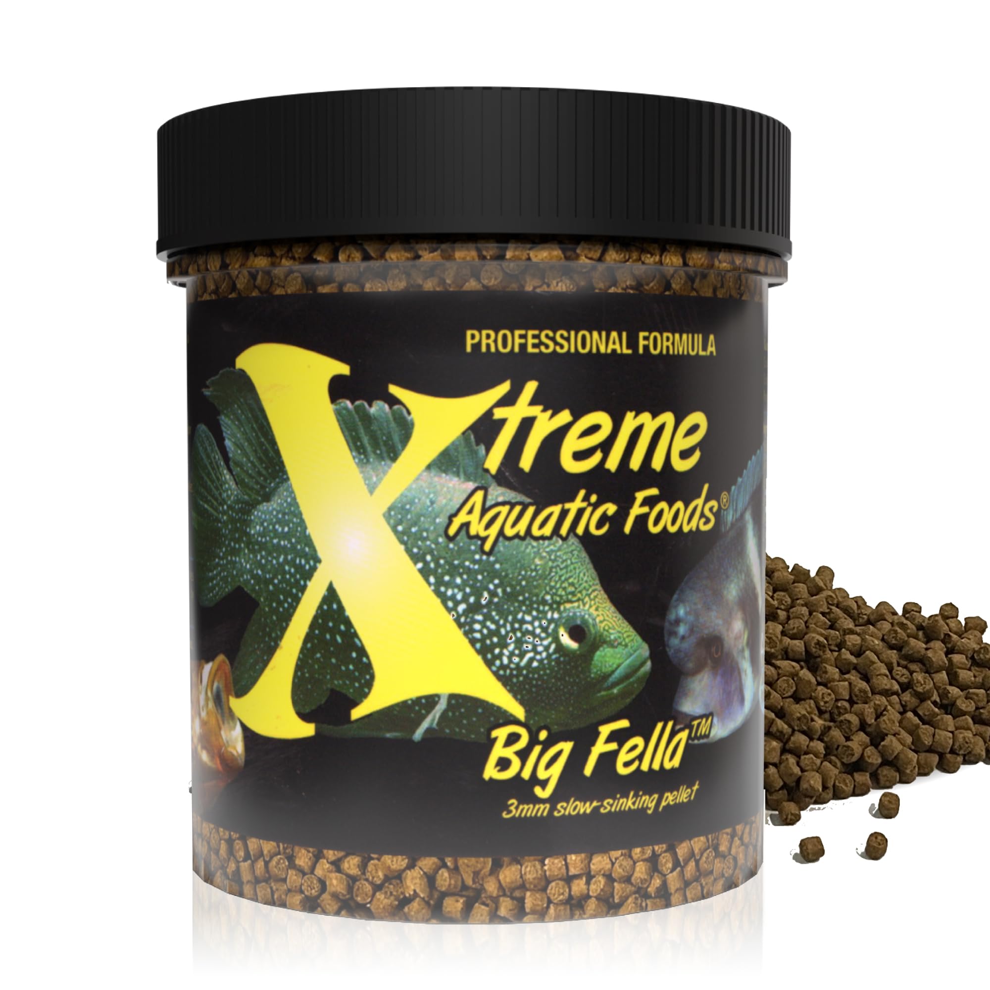 Xtreme Aquatic Foods Big Fella granulés-3mm pour cichlidés, nutrition adaptée et digestion facilitée.