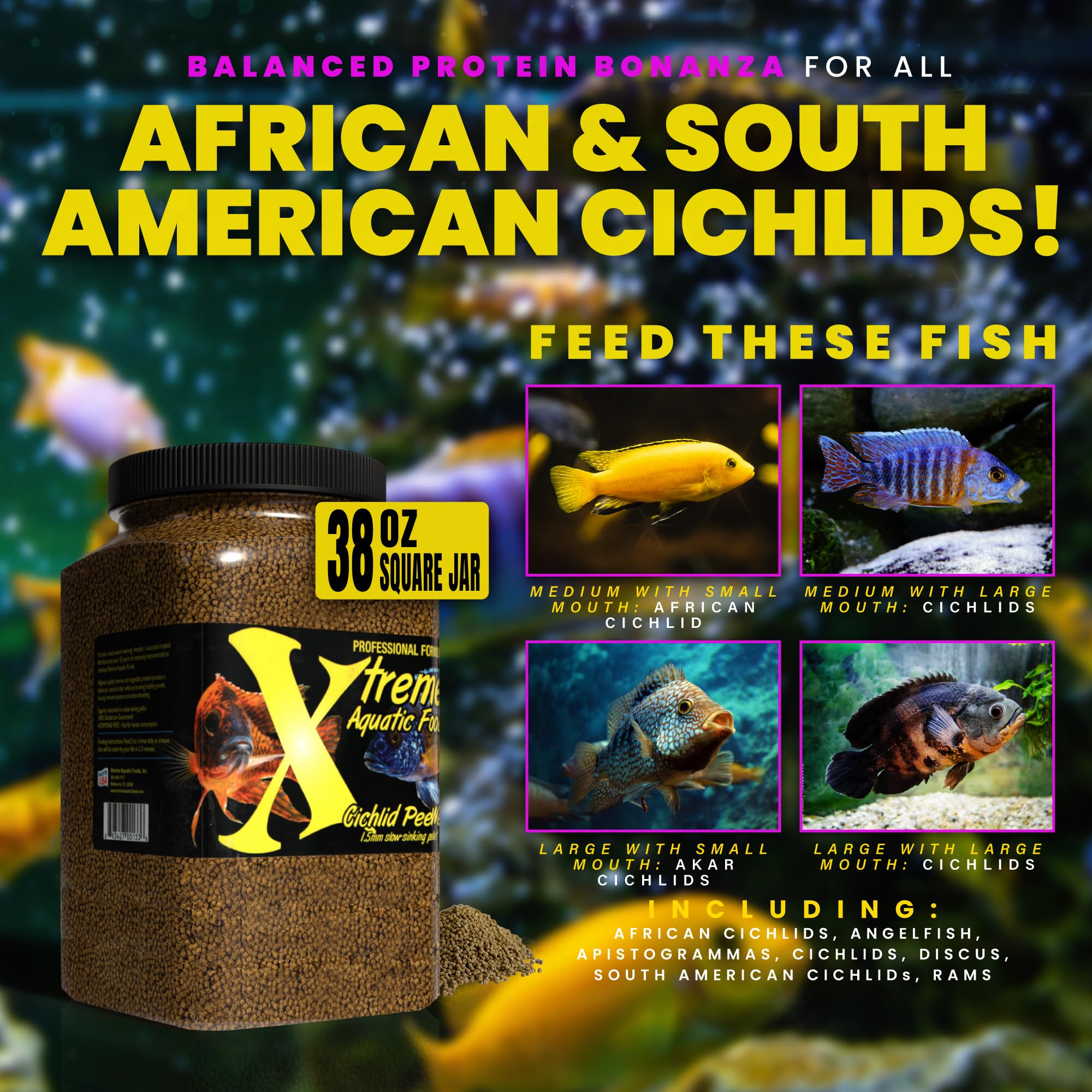 Xtreme Cichlid Peewee Granules coulent lentement pour nourrir les poissons sans suralimentation