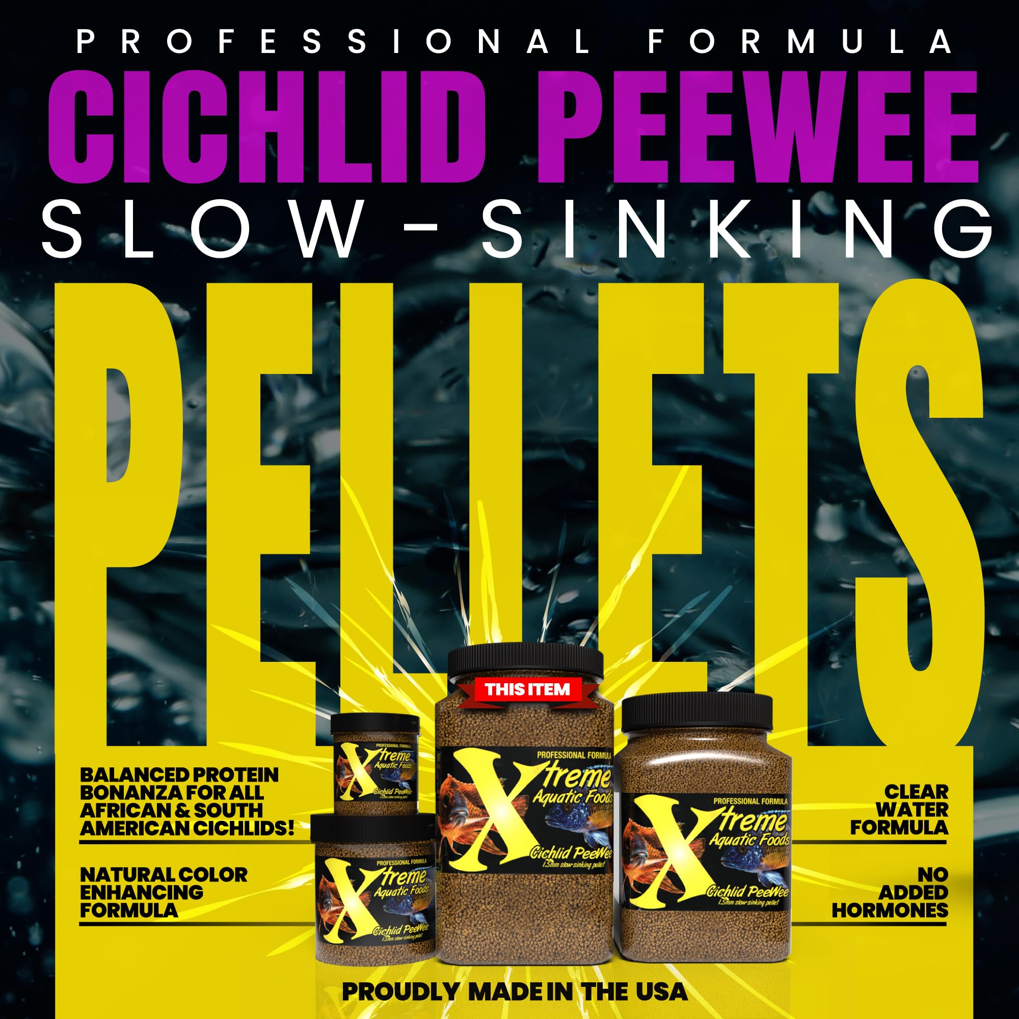 Xtreme Cichlid Peewee Granules dans un aquarium favorisant l'alimentation naturelle des cichlidés