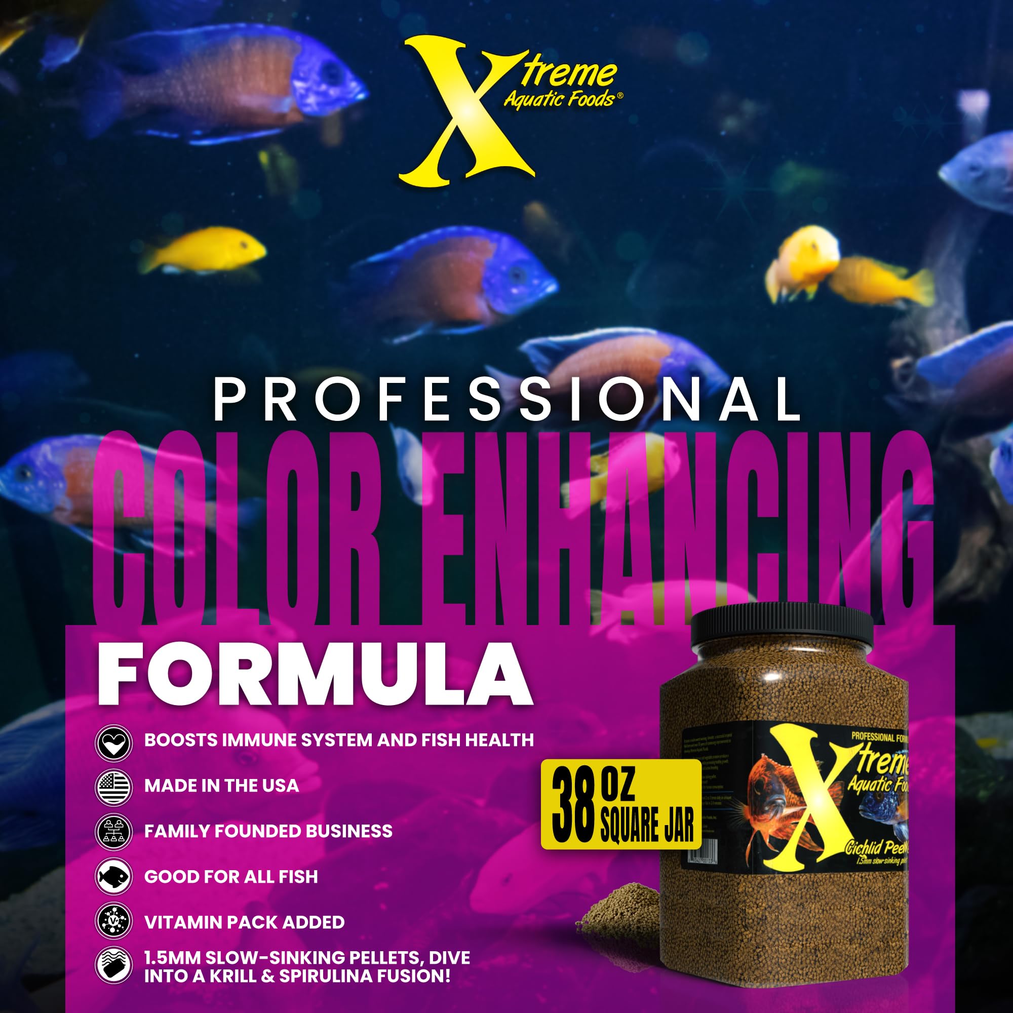 Xtreme Cichlid Peewee Granules spiruline nutritive pour croissance et immunité