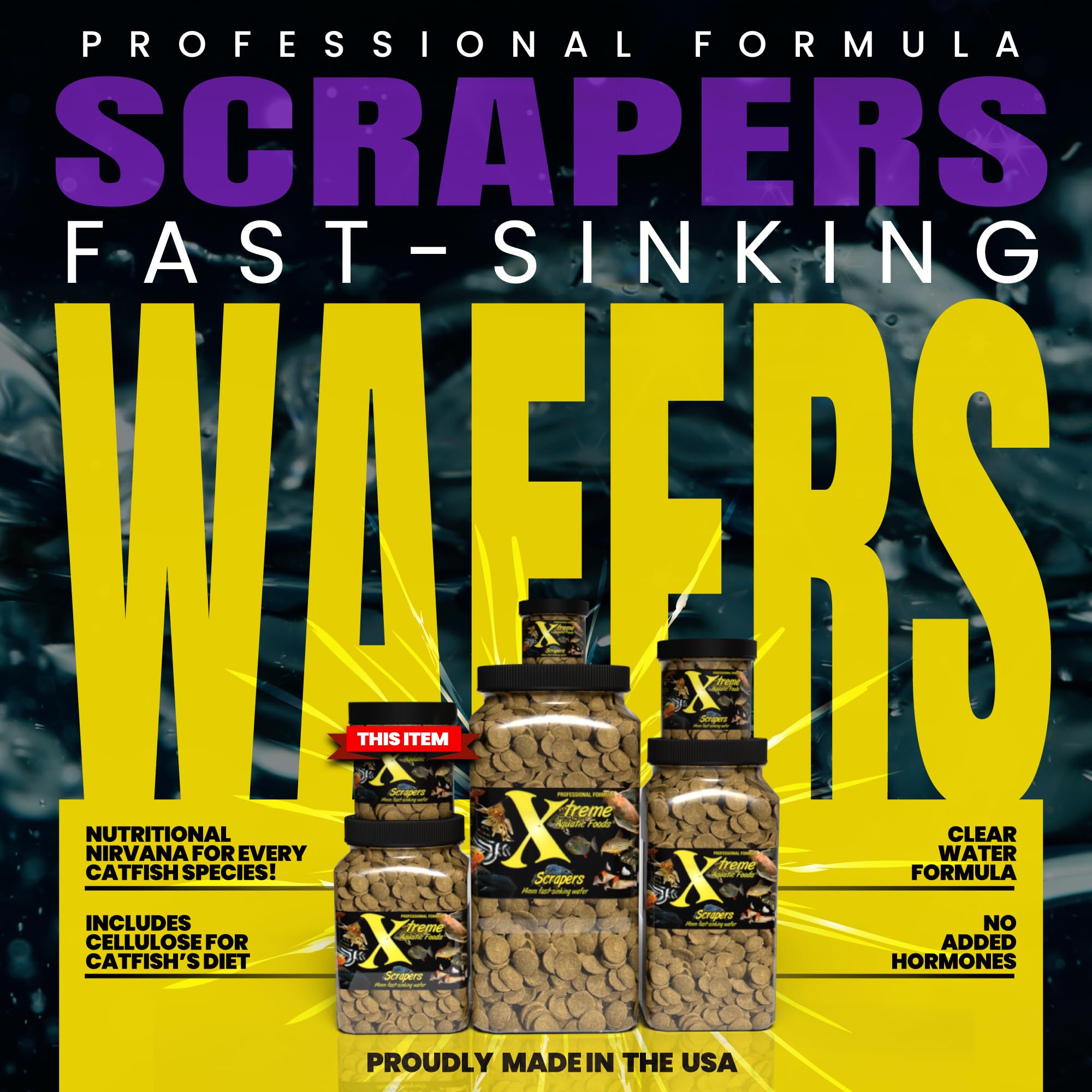 Xtreme Scrapers Wafers, cellulose naturelle, texture végétale adaptée à l'alimentation du fond.