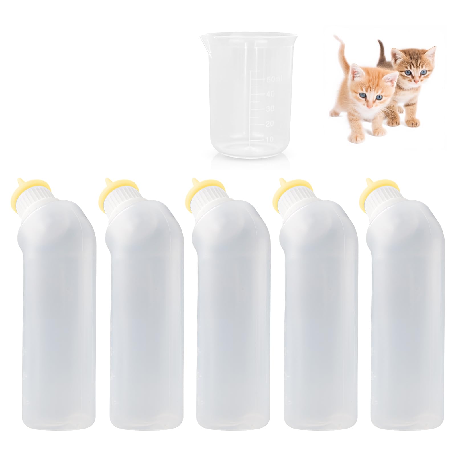 Biberon Xuandea chaton jaune ensemble 5 pièces, facilite l'alimentation des jeunes animaux.