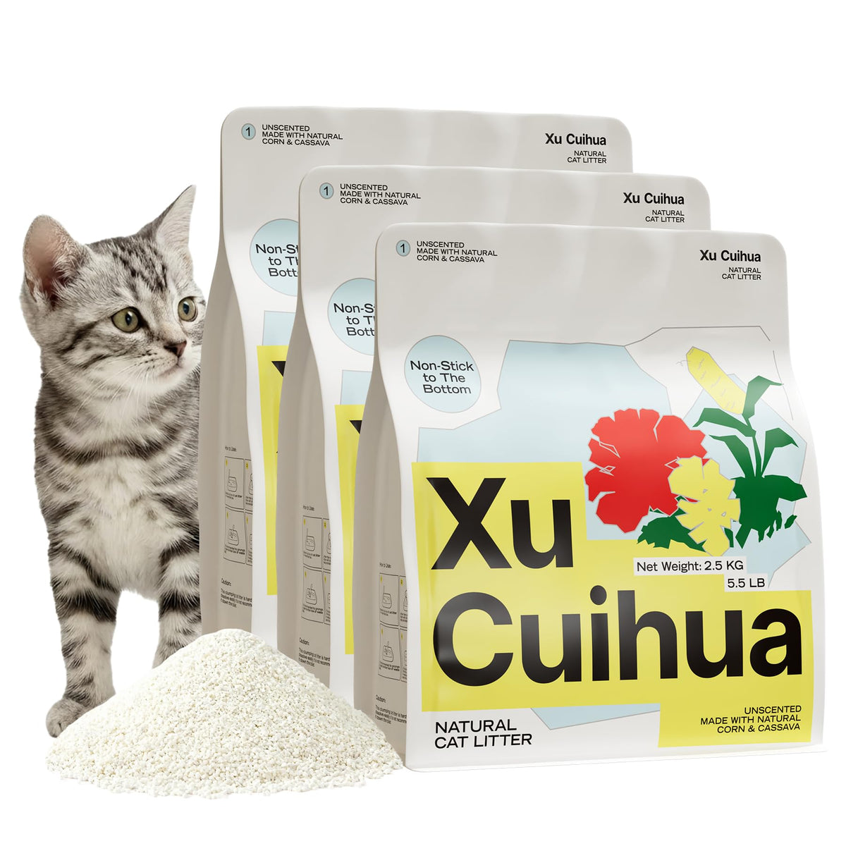 XuCuiHua litière chat sans parfum, ingrédients végétaux, respectueuse de l'environnement.