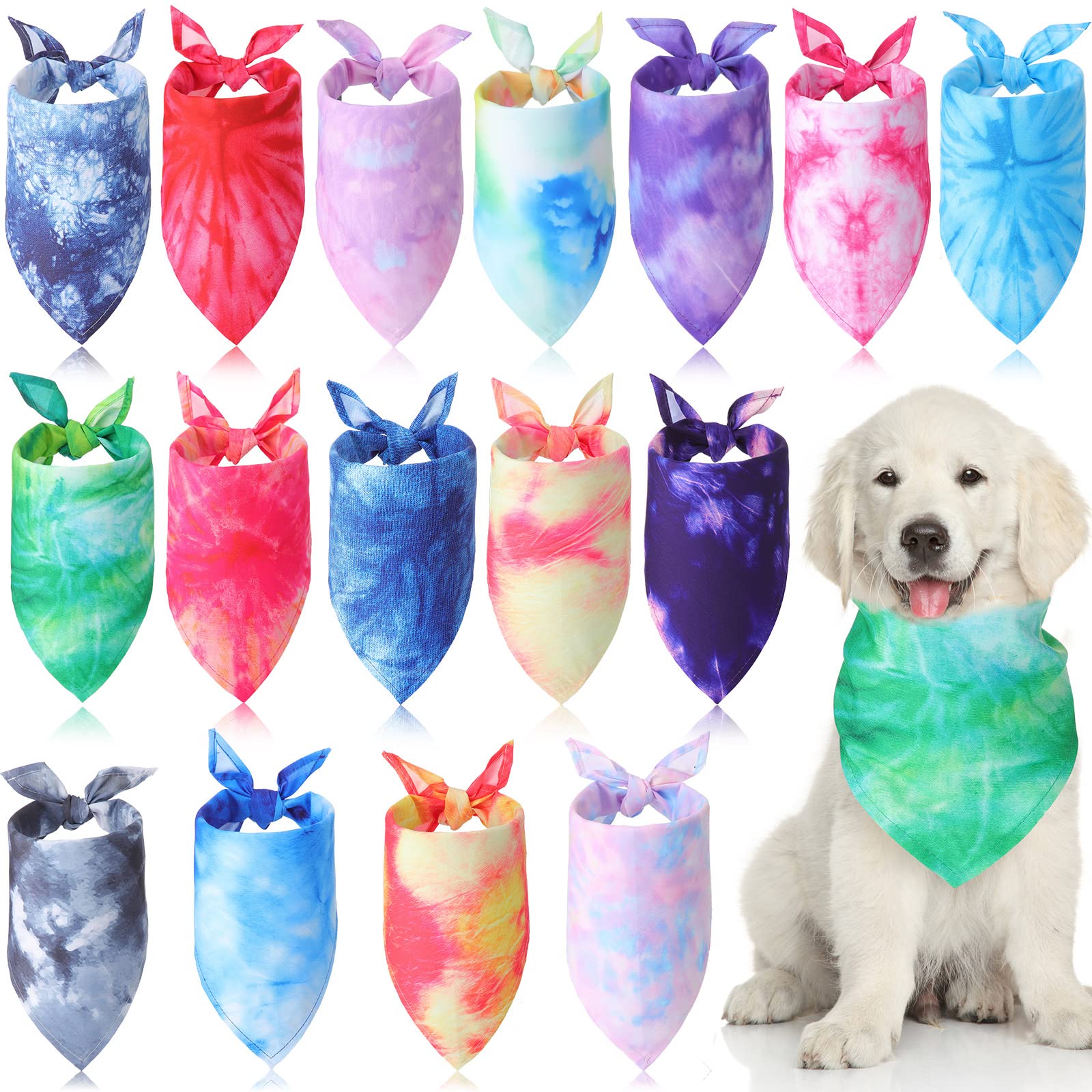 Bandana Xuniea pour chien, imprimé tie-dye arc-en-ciel, ensemble coloré.