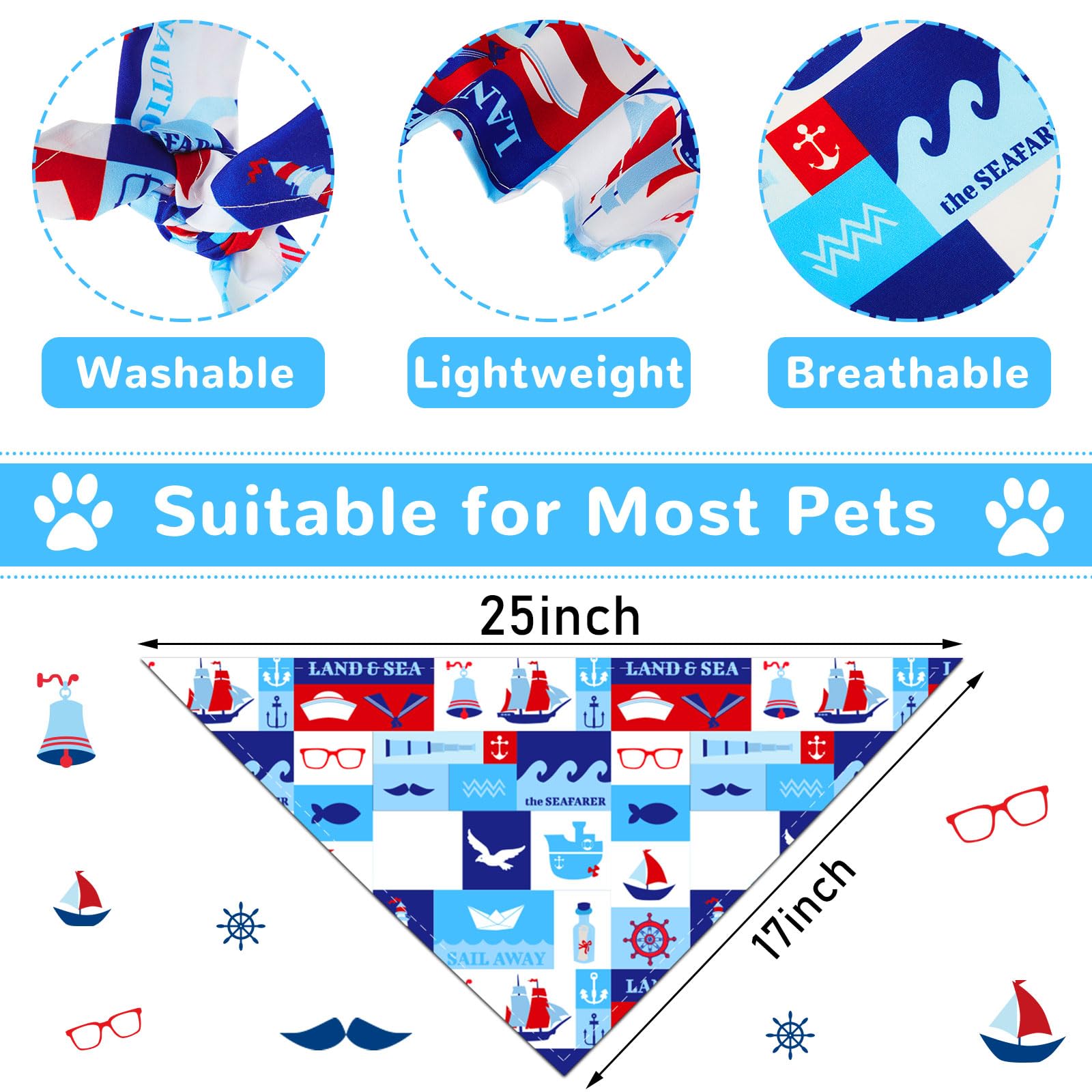 Xuniea bandanas chien motif ancre et voilier, parfait pour sorties plage.