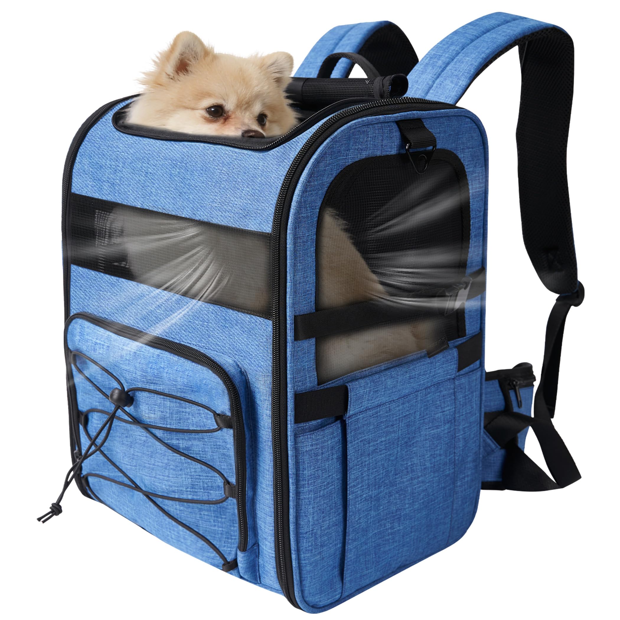 XUVIRA sac porte-chien bleu: ventilation maximale pour le confort.