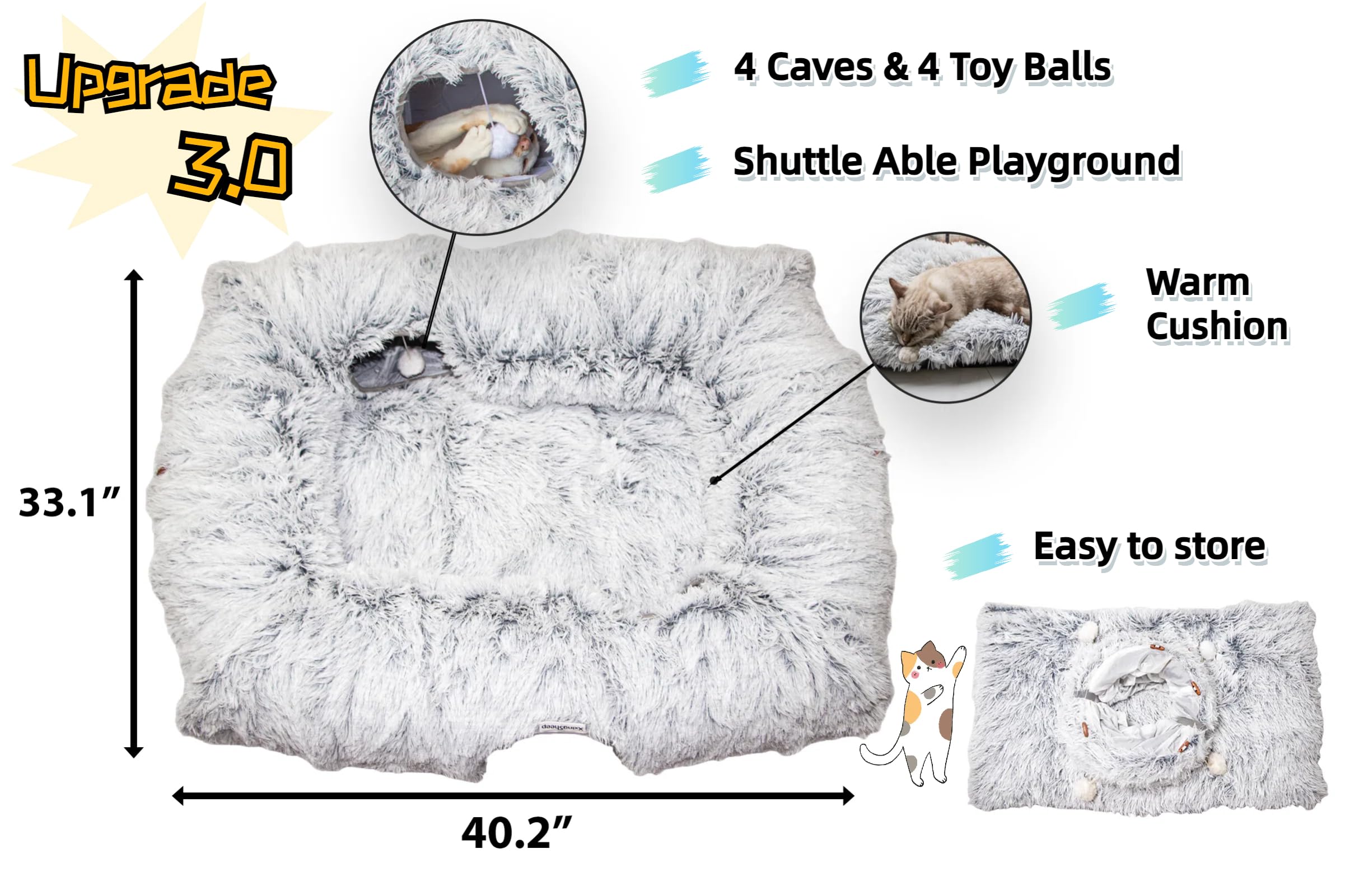 XxingSheep tunnel-chat quatre ouvertures et balles pendantes stimulent le jeu.