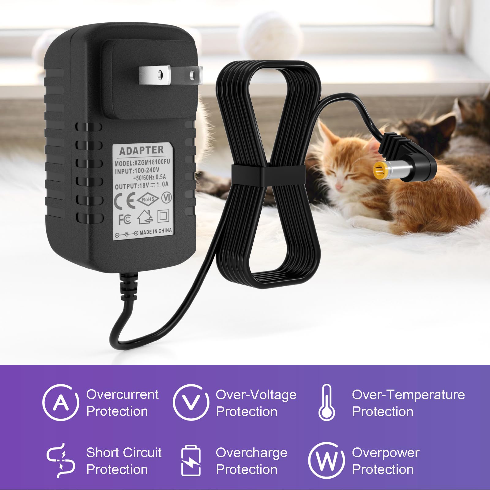 Chargeur XZGm 18V pour ScoopFree, protections électriques intégrées contre les surcharges.
