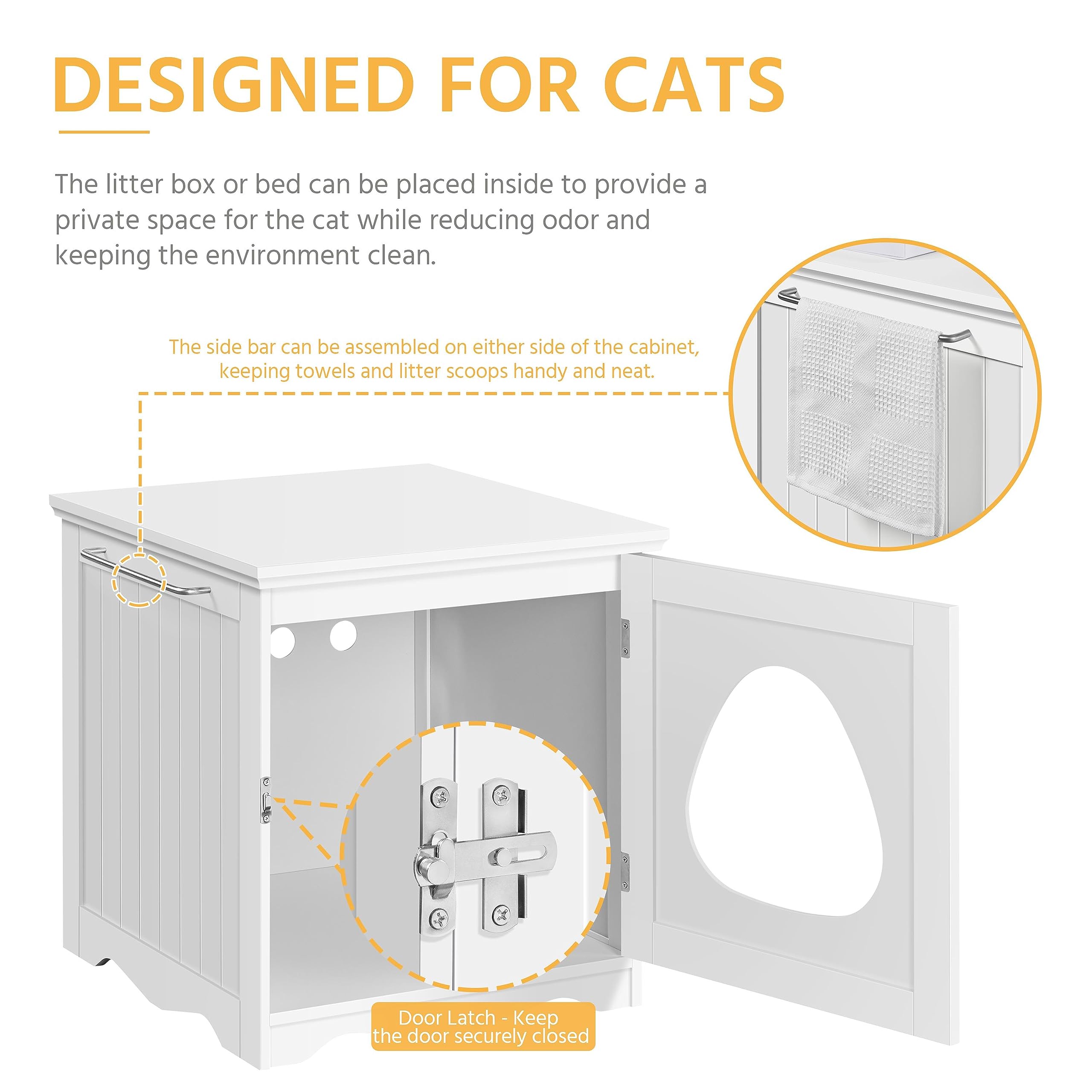 Yaheetech-litiere-chat-porte-avant-blanc facilite l'accès tout en cachant l'intérieur.