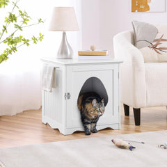 Yaheetech-meuble-litiere-chat-barre-serviette-blanc pratique comme table d'appoint.
