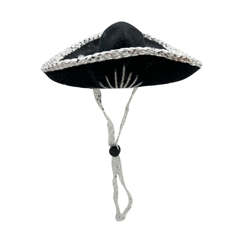 Chapeau YAJUA mini-sombrero mariachi noir avec couture argentée, parfait pour fête.