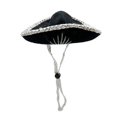 Chapeau YAJUA mini-sombrero mariachi noir avec couture argentée, parfait pour fête.