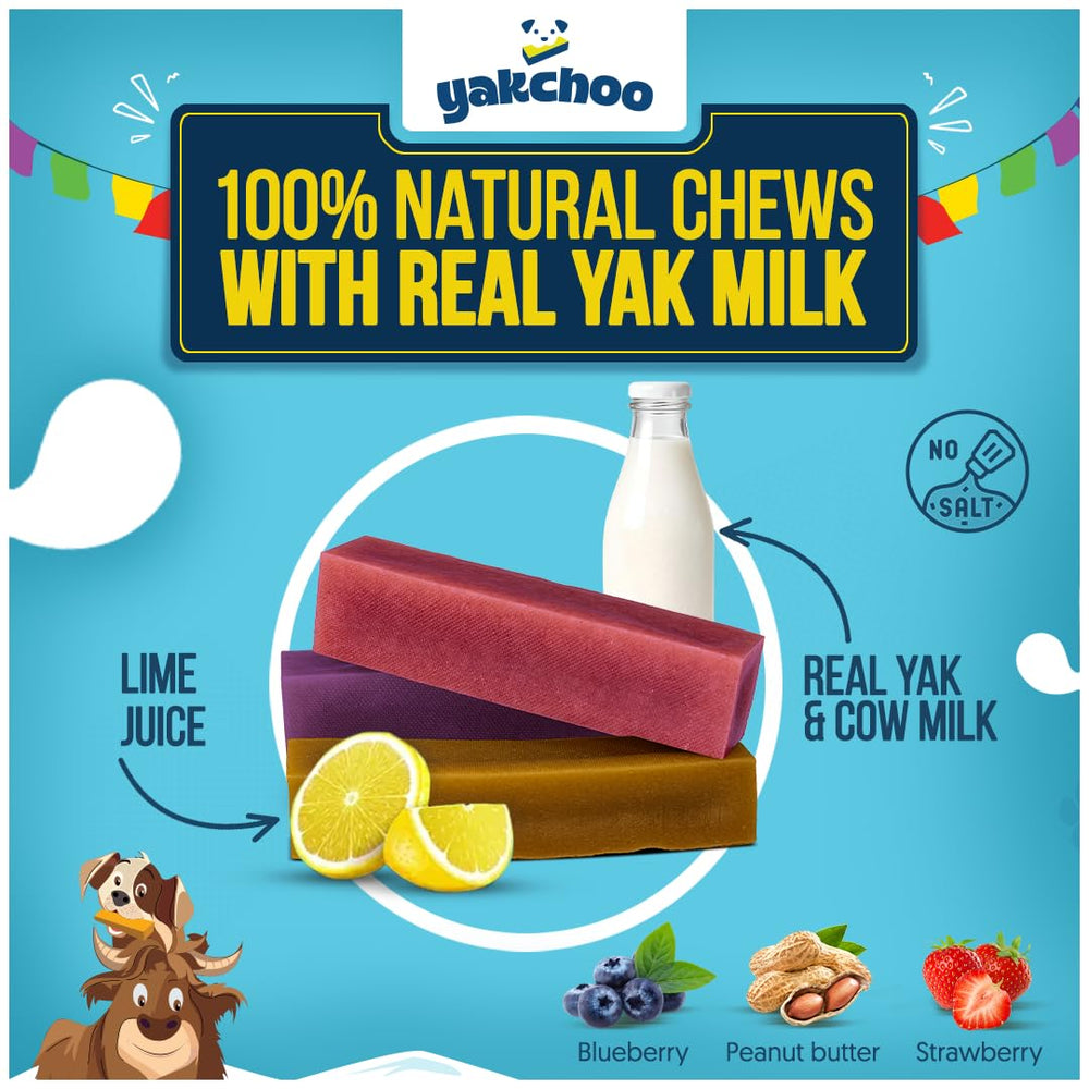 Friandise Yakchoo yak fraise, saveur douce pour chiens sensibles.