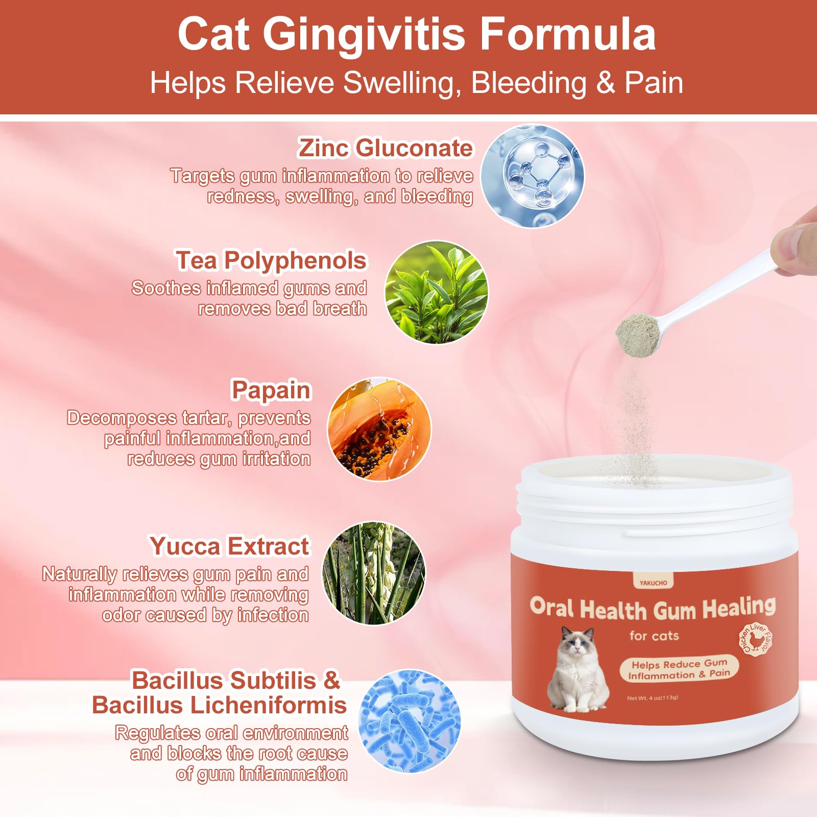Yakucho réduction inflammation gencives chat pour sourire plus clair.