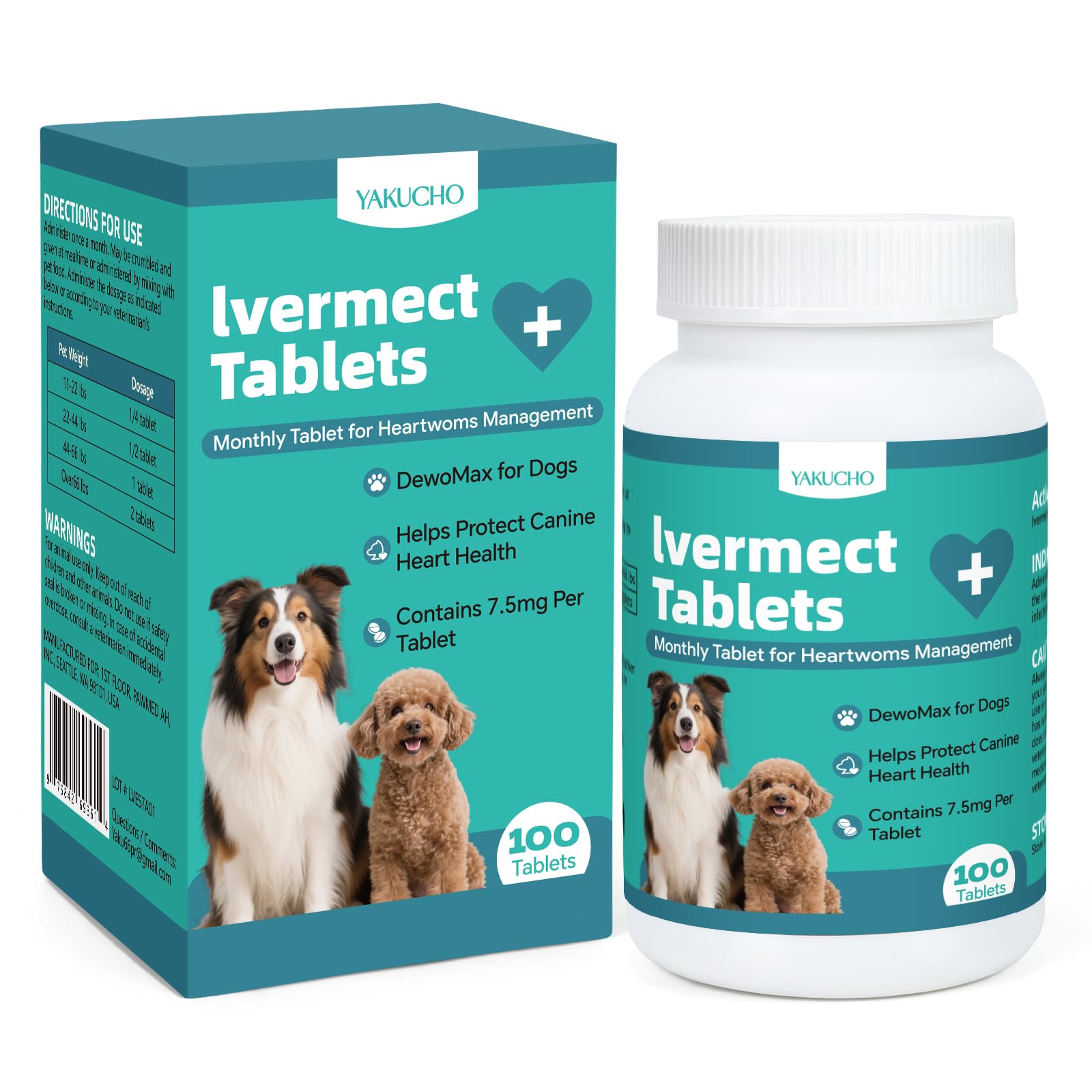 Yakucho Young Heart, bouteille de comprimés 7,5 mg pour chien, soutien potentiel du cœur