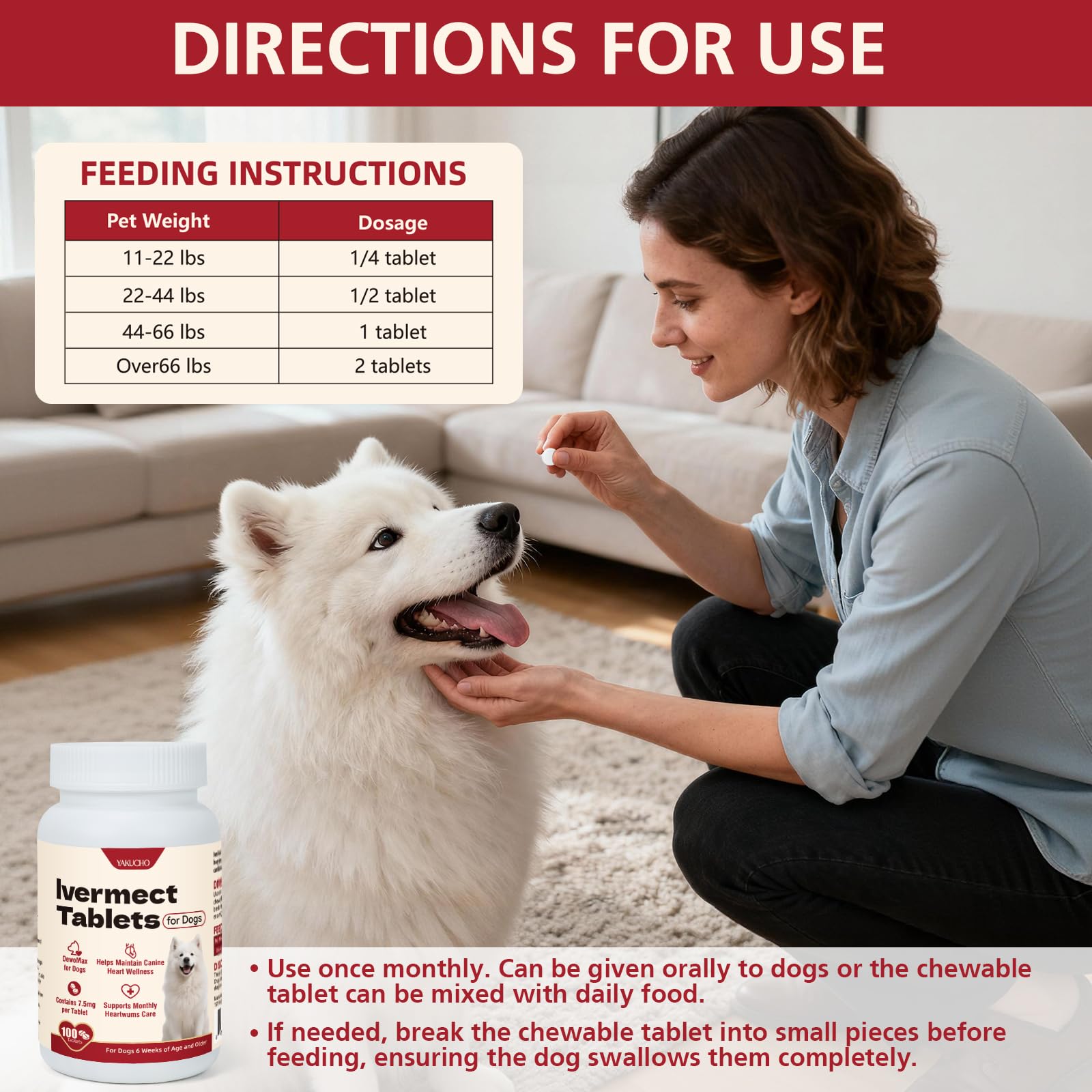 Notice Yakucho lvermect chien, guide clair pour le plan mensuel.