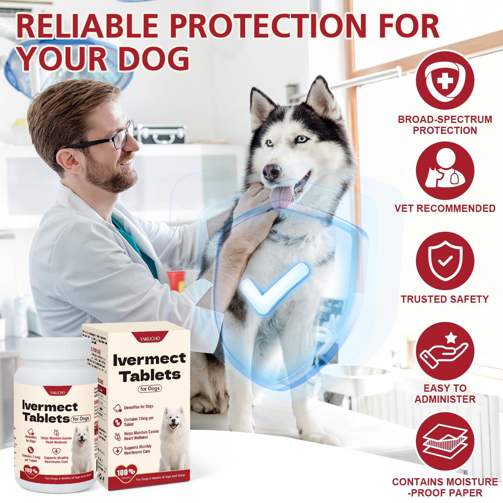Chien prêt à manger avec Yakucho lvermect, préparation adaptée au quotidien.