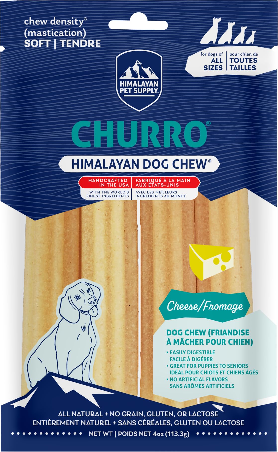 Sachet Yaky Churro Himalaya friandises au fromage, prêt à l'emploi et sans lactose