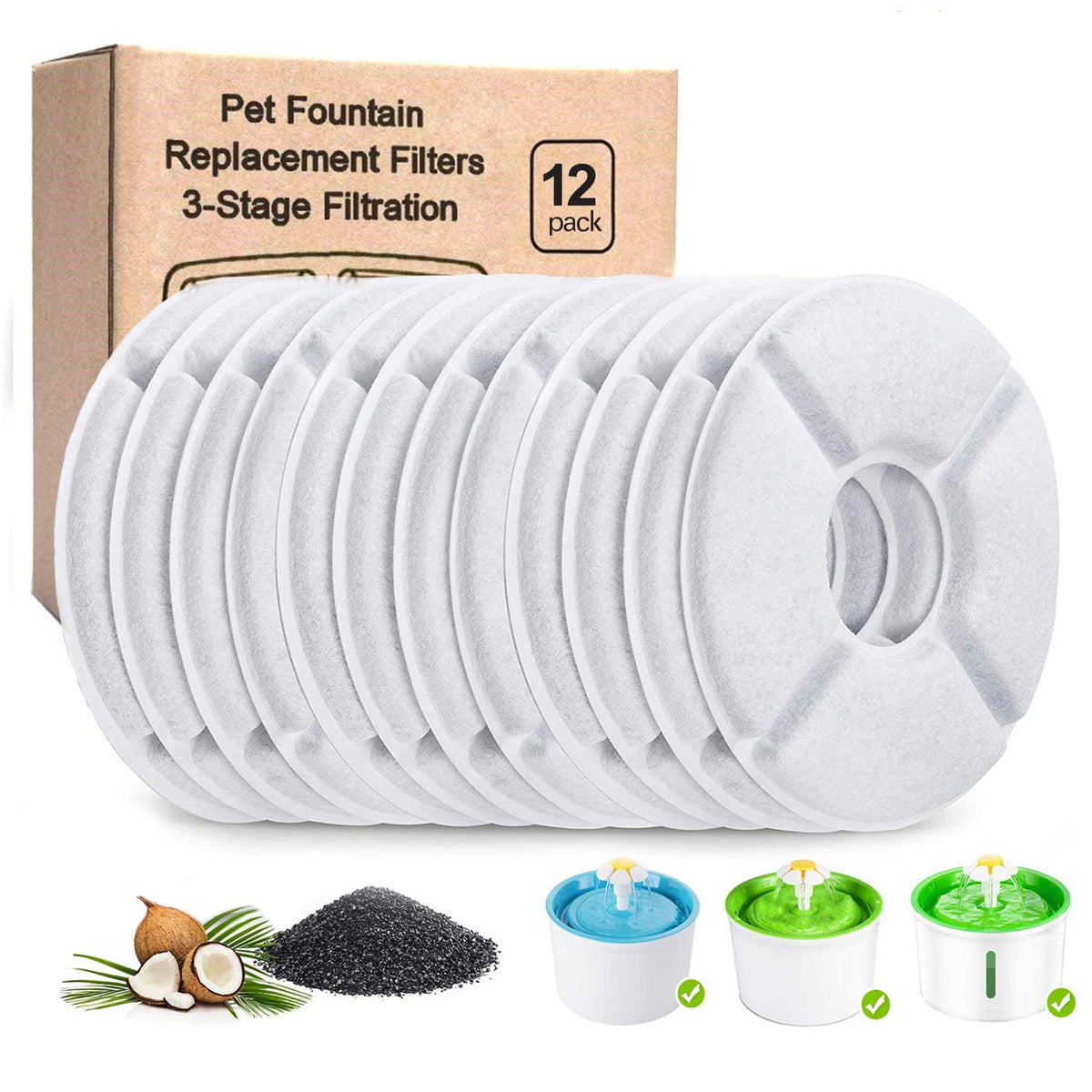 Filtres Yamozom pour fontaine chat, lot de 12, améliore goût et propreté.