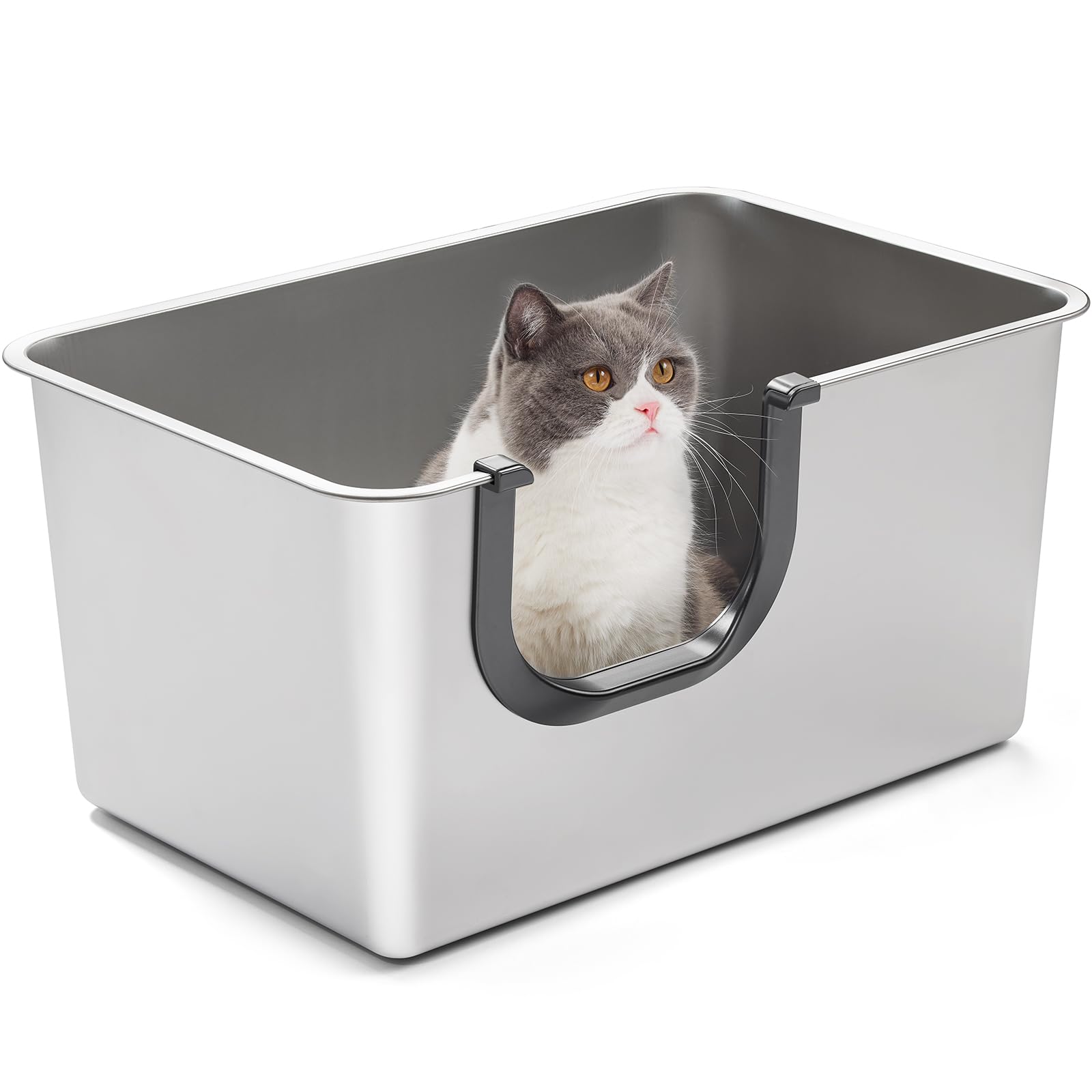 Yangbaga bac-litière extralarge en acier inox, espace généreux pour chat.