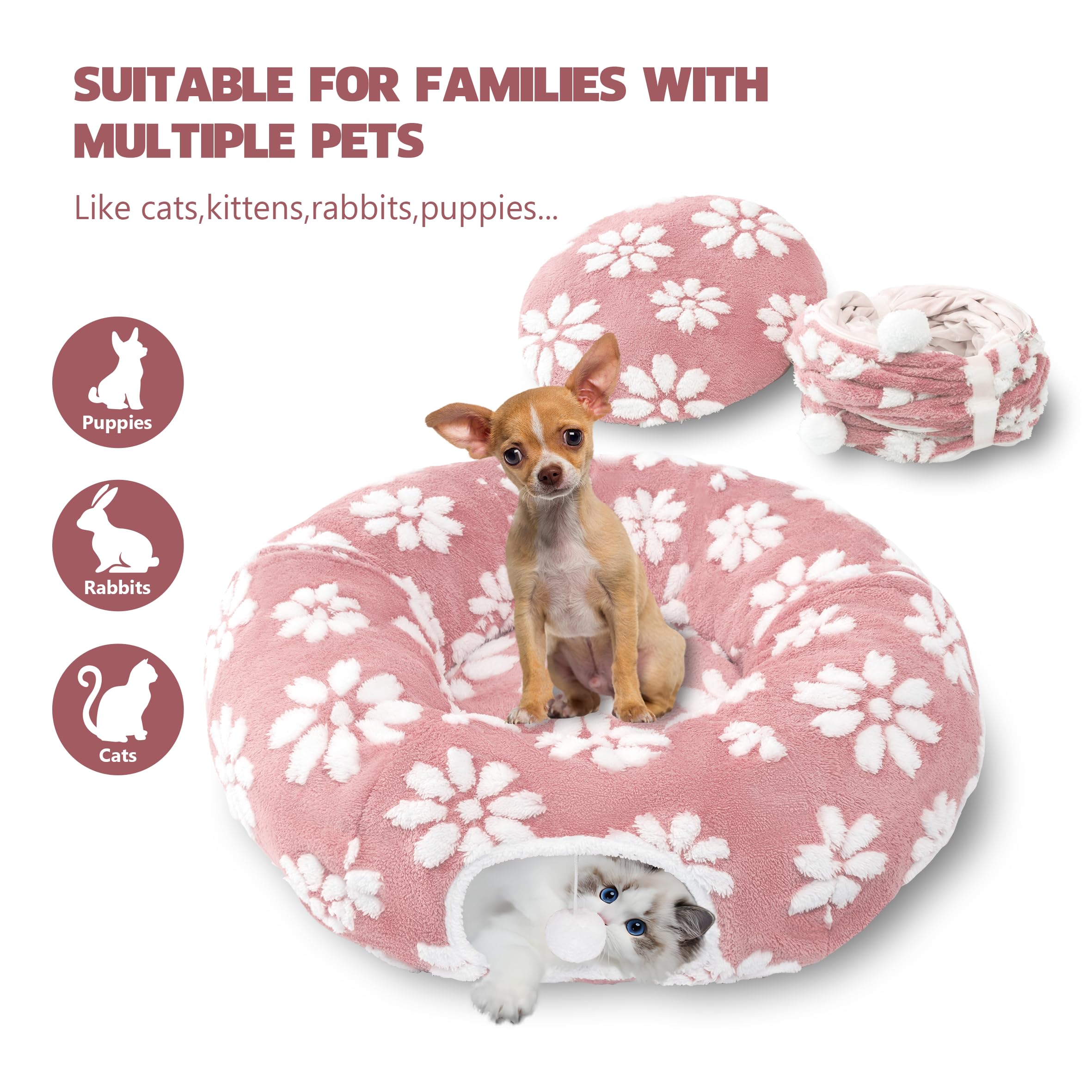 Tunnel Yaning rose en sherpa peluche, chaleur et confort.