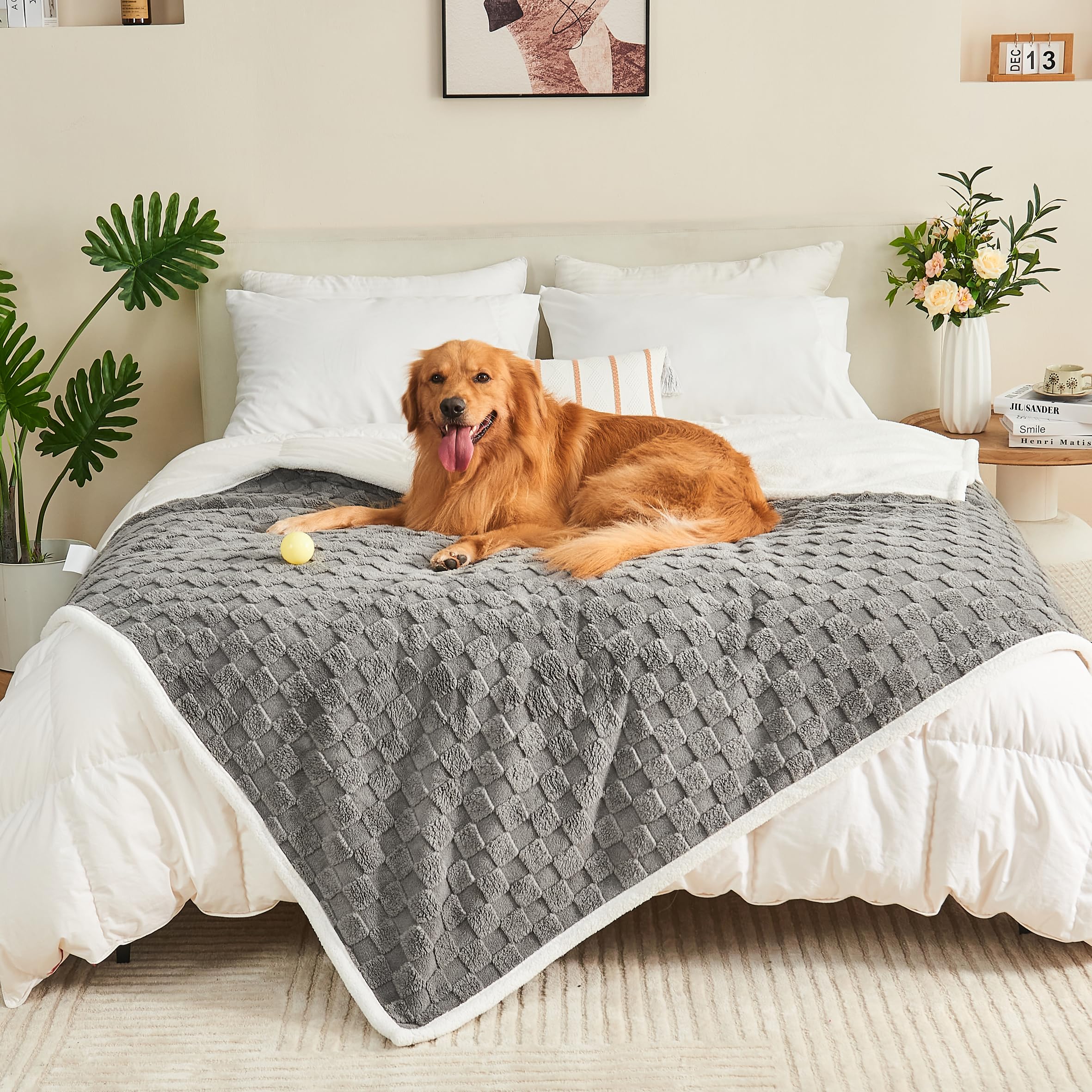 Yaning couverture réversible double-face gris offre choix entre sherpa et jacquard.