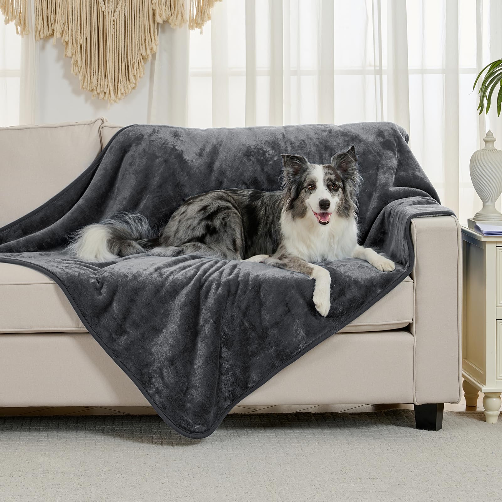 Couverture Yaning réversible sherpa et flanelle gris, deux textures confortables