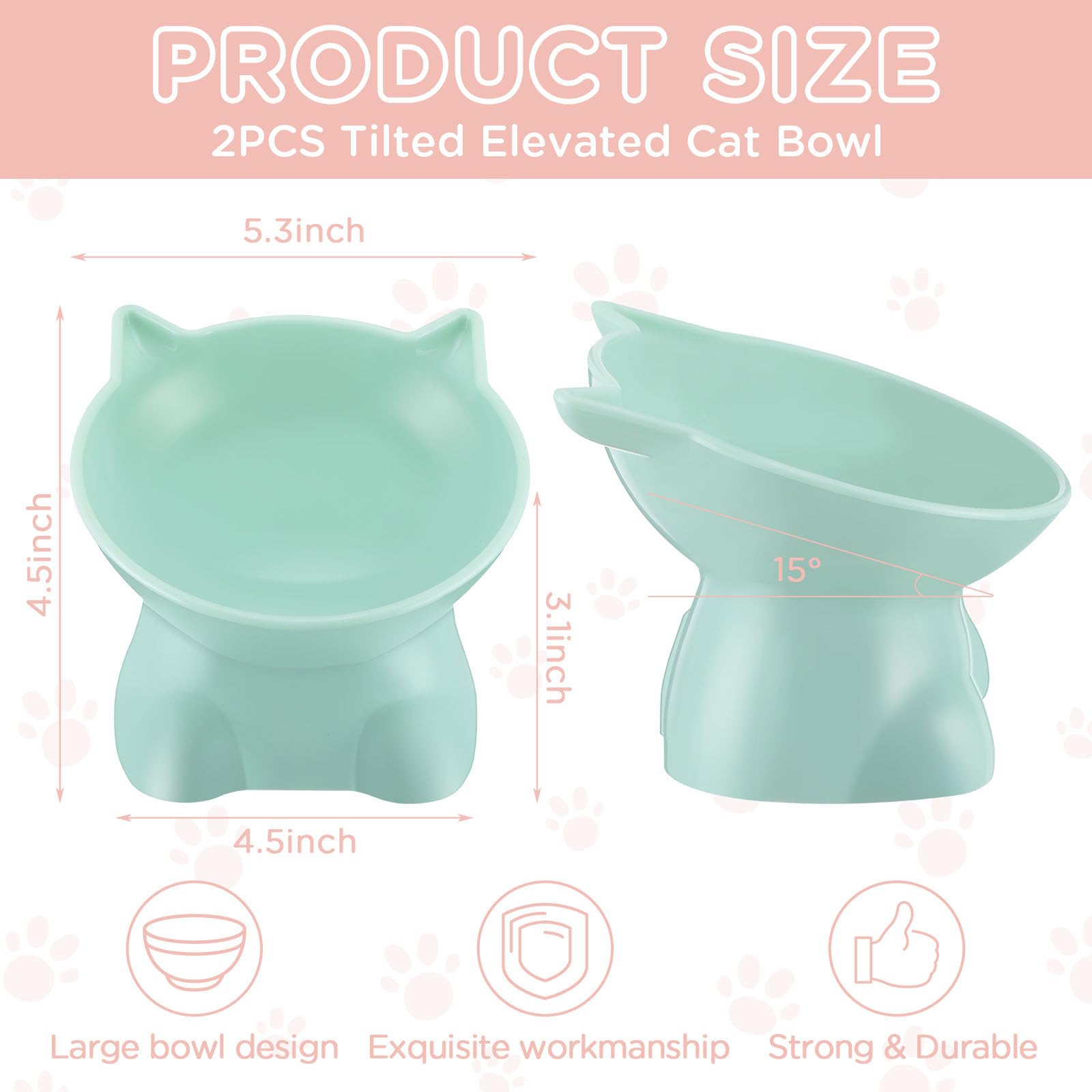 Yaomiao bols chat eleves vert, base stable pour éviter les éclaboussures.