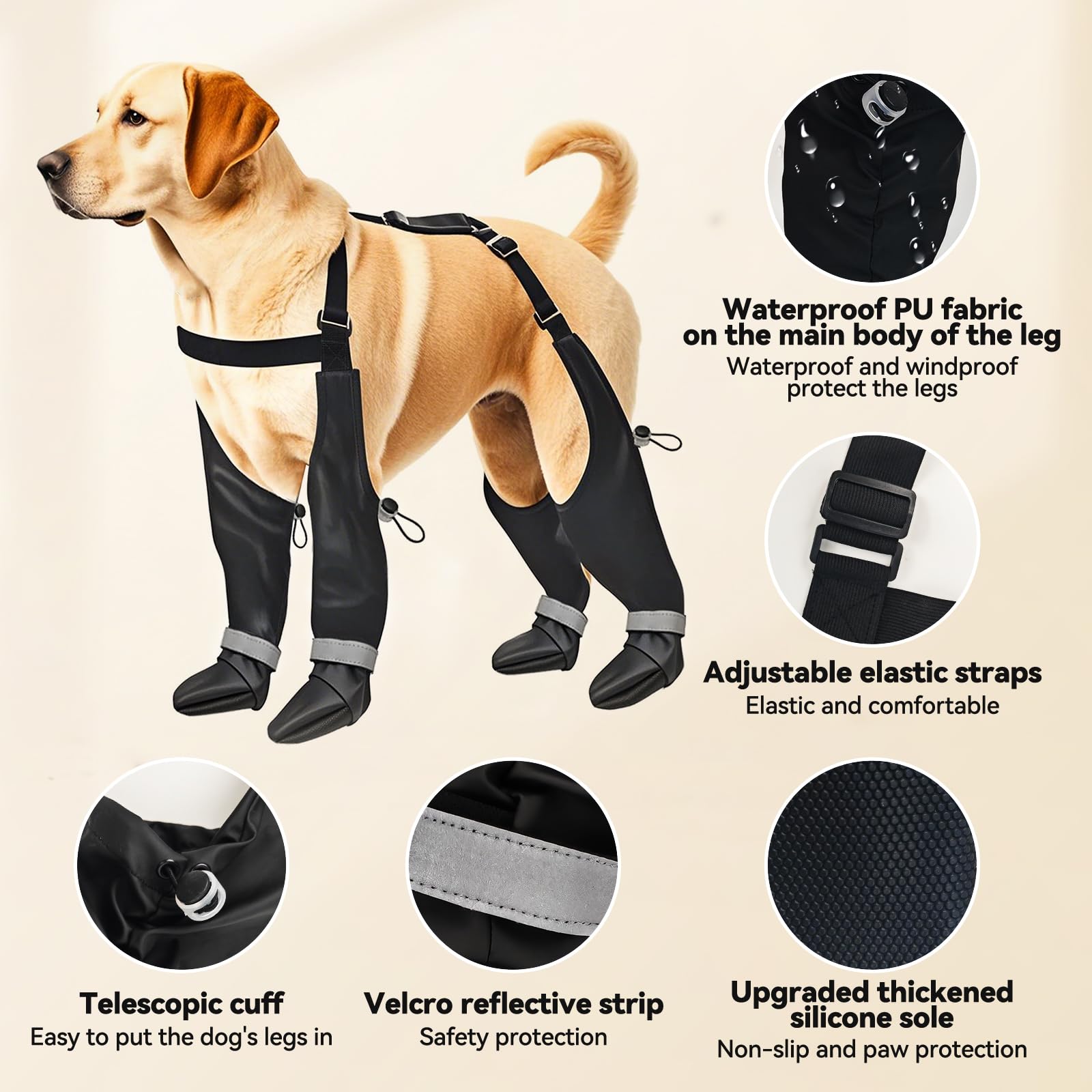 YAQUHO bottes chien grande taille tissu imperméable protégeant les pattes par temps humide.