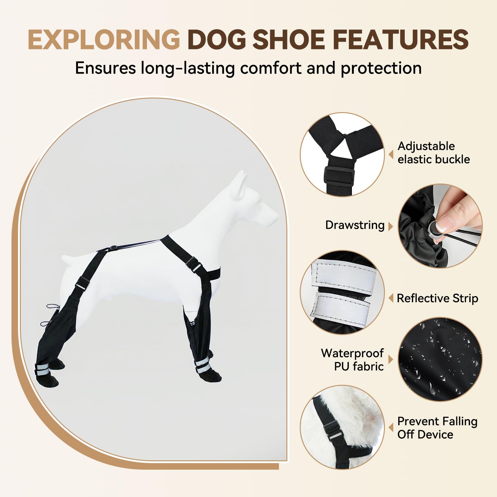 YAQUHO systeme suspendu bottes chien grand maintien securise