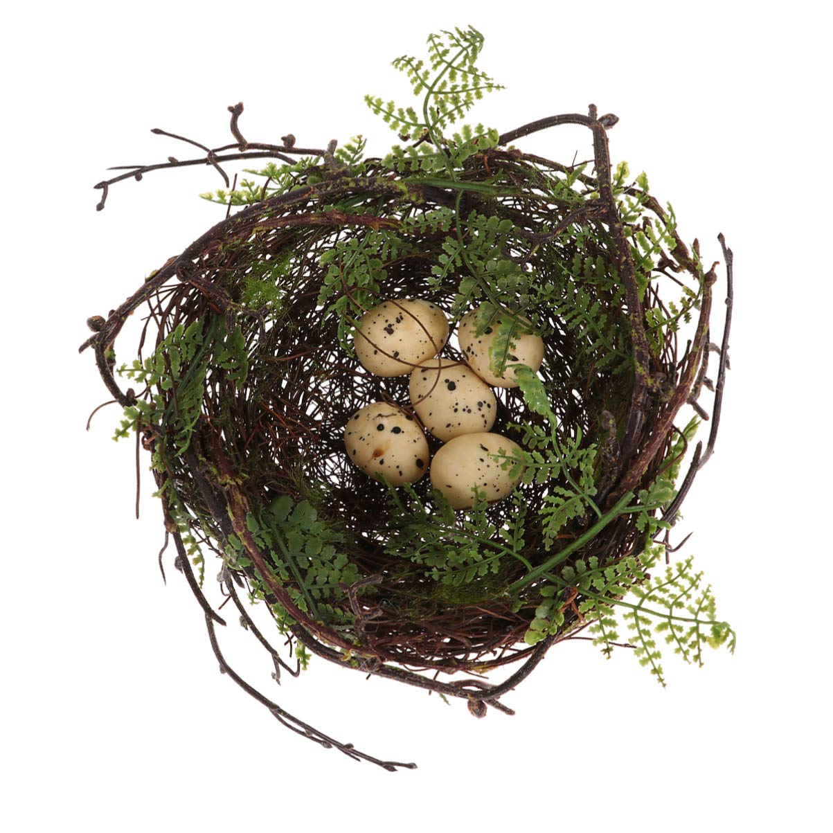 Nid artificiel en rotin YARNOW avec 5 œufs— déco intérieure naturelle et durable.