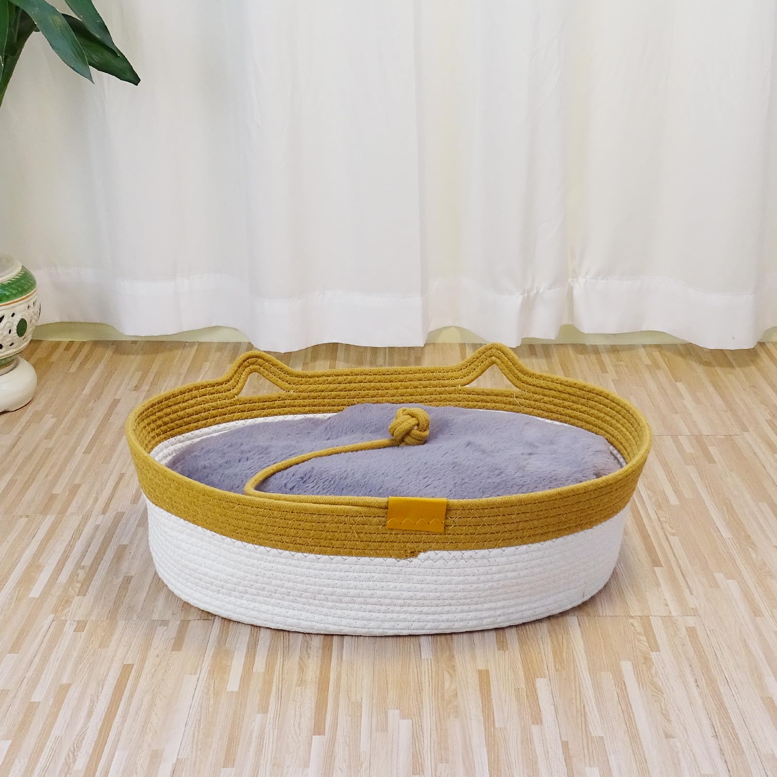 Nid chat fil coton rond de Yaruiguang, cocon doux pour repos.