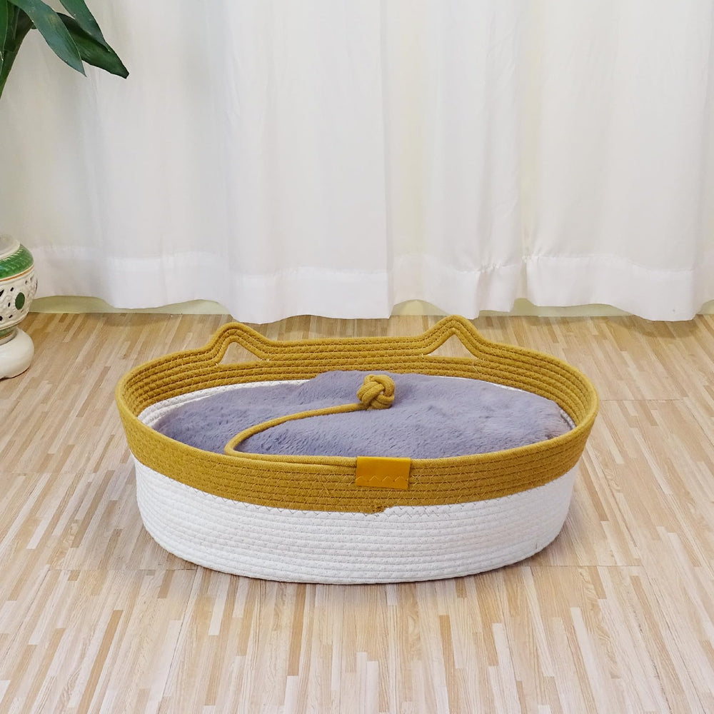 Nid chat fil coton rond de Yaruiguang, cocon doux pour repos.