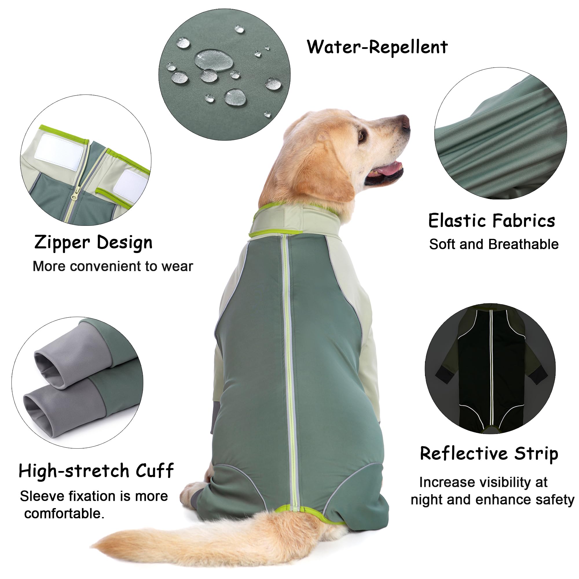 Yeapeeto Combinaison Chien Vert Olive Bandes-reflechissantes - meilleure visibilité nocturne.
