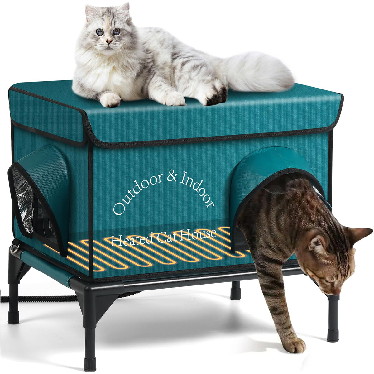 Yeatruojeet: maison chauffante pour chat extérieure bleu avec isolation robuste