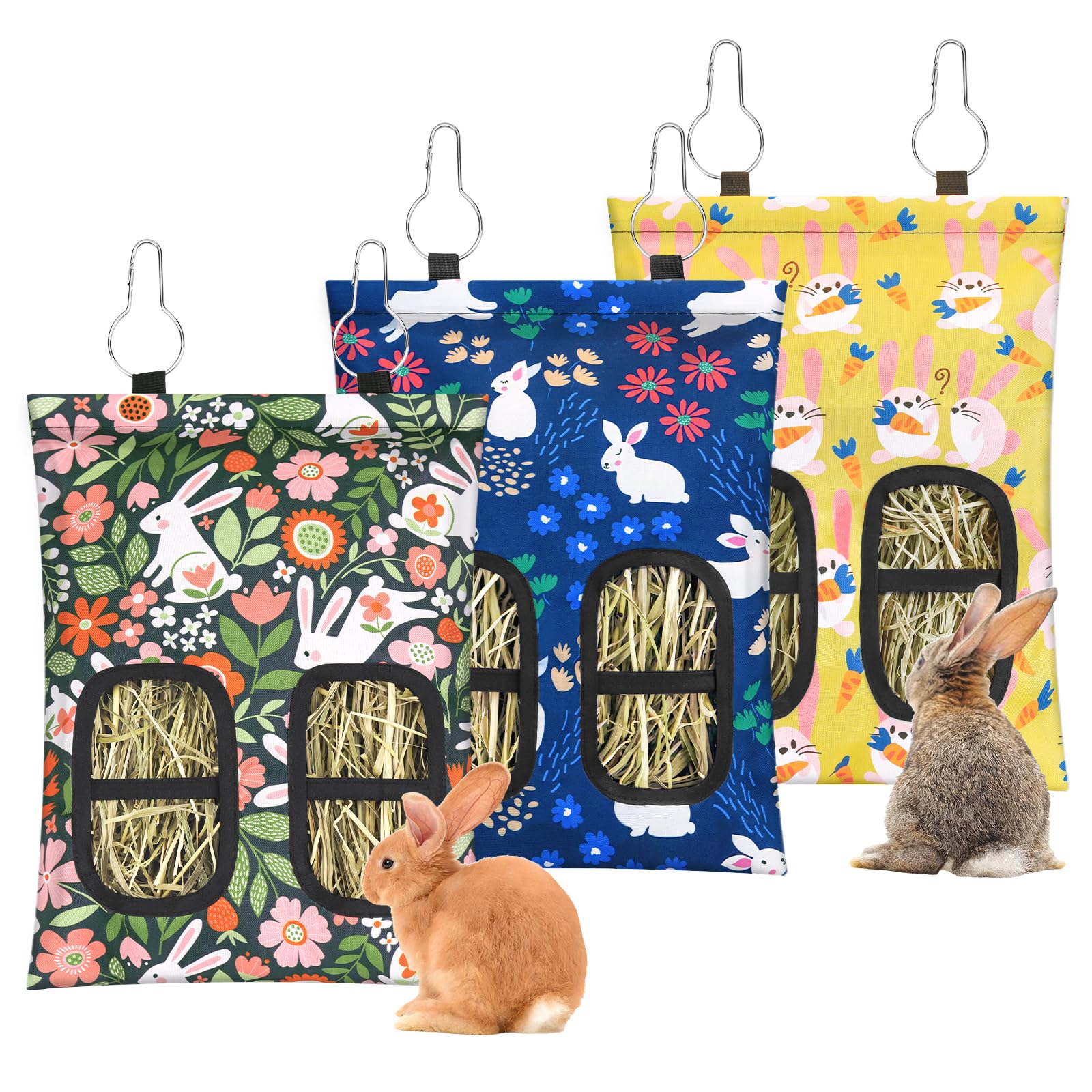 Le sac foin YedsIntu pour lapin à deux trous garde l'alimentation propre et ordonnée.