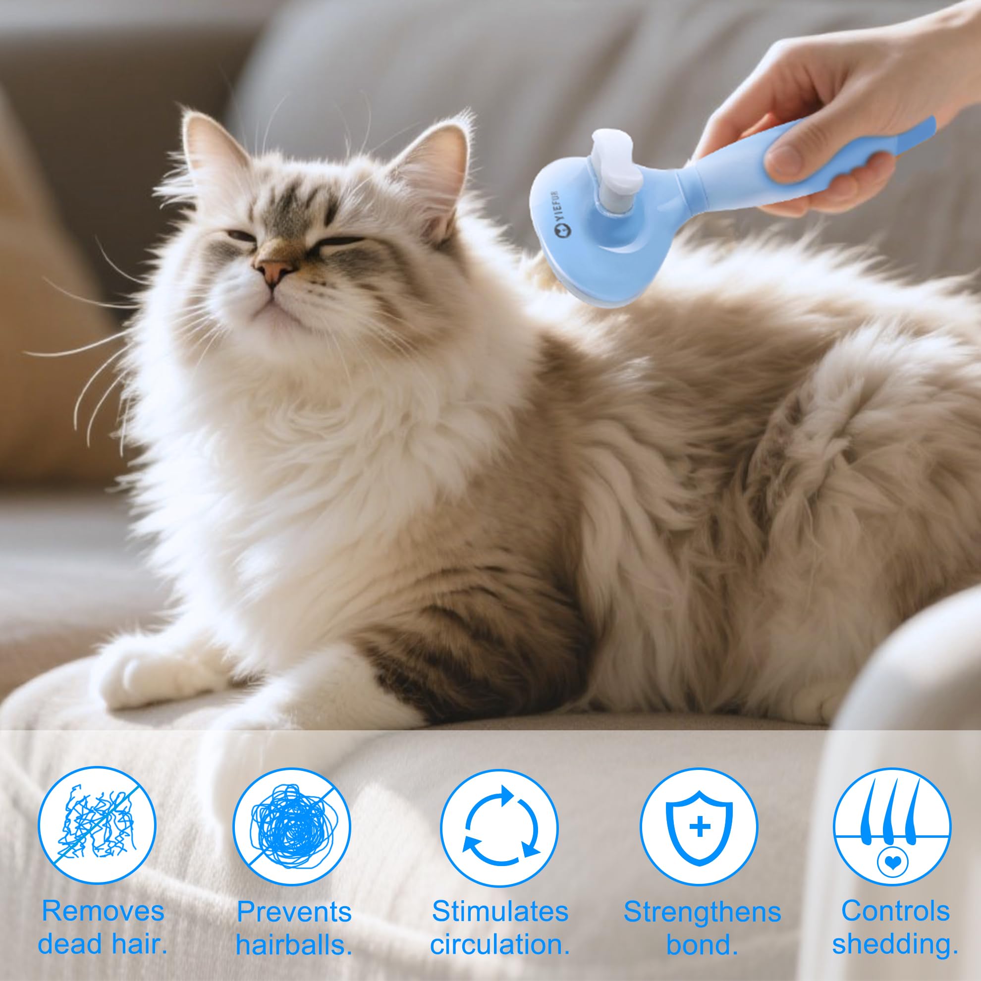 YiEFUR brosse-chat-prise-gel assure une prise en main confortable.