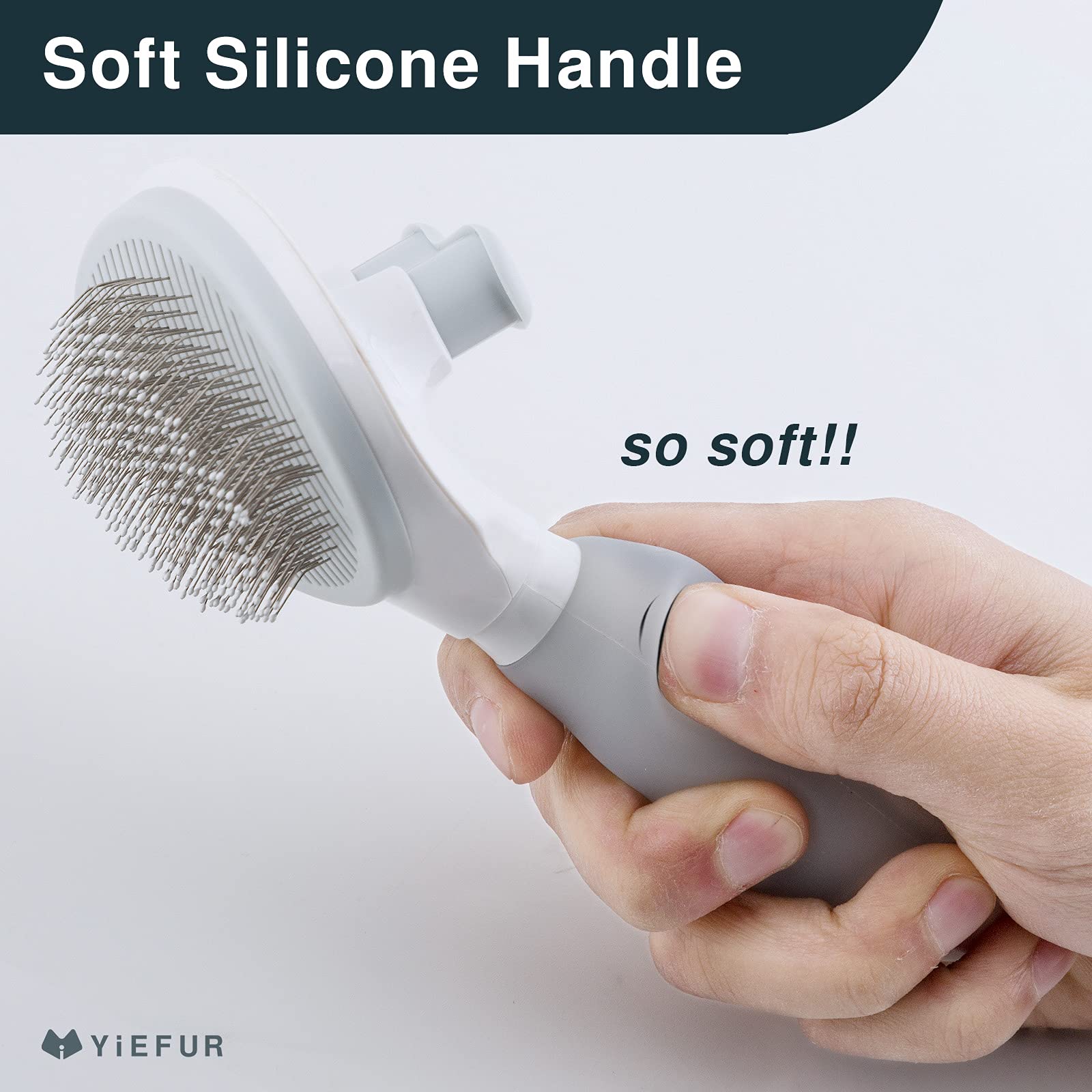 Brosse YiEFUR pour chats — poignée en gel antidérapante pour une prise en main confortable