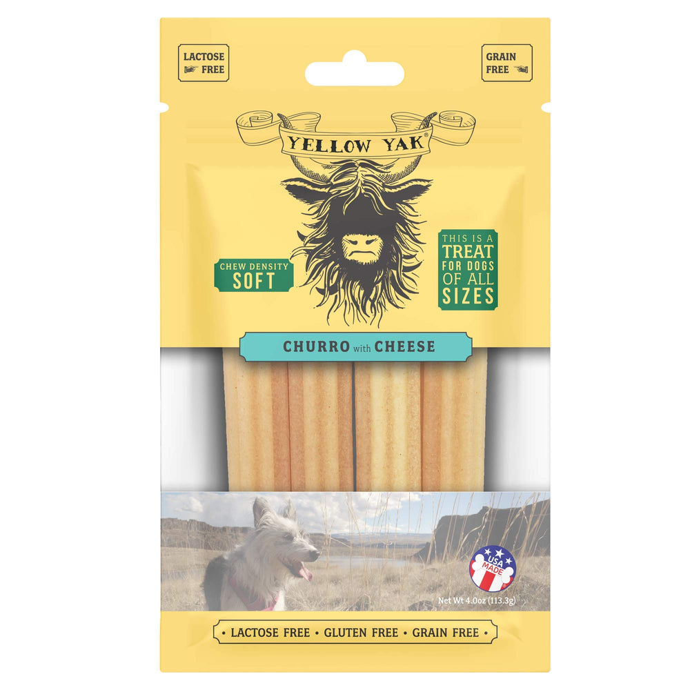 Yellow Yak Churro Chew : emballage clair et pratique pour tous les chiens.